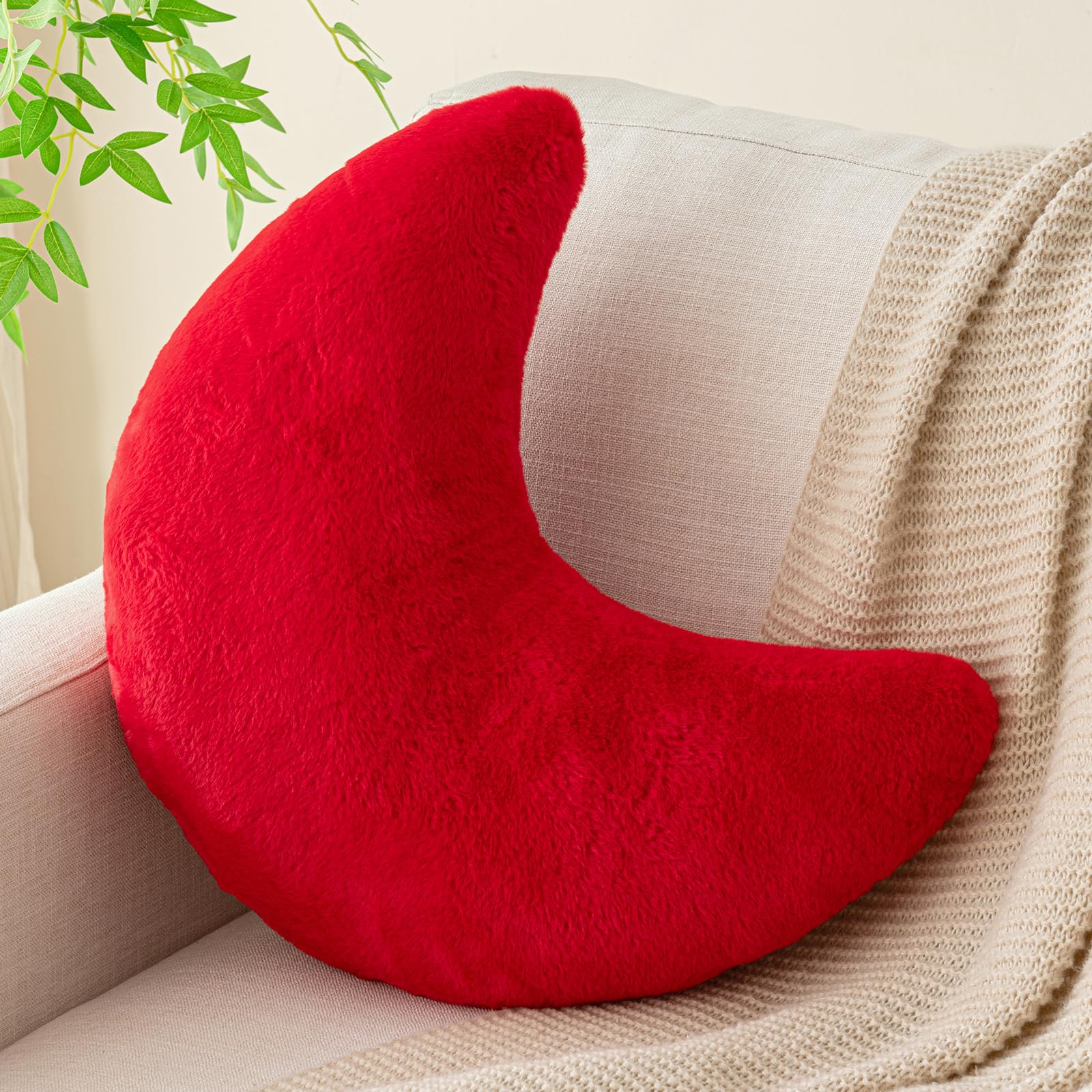 Znhinery Moon Pillow, Decorative Throw Pillows with Soft Faux Rabbit for Bed Couch, Moon Shaped Pillows Plush Floor Cushions Room Decor Pillow for