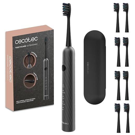 Cecotec ToothCare UltraSonic Sonic Electric Toothbrush. 4 Modes, High Frequency Vibrations up to 40000rpm, Timer, Case and 8 Replacement Heads, IPX7 Rated