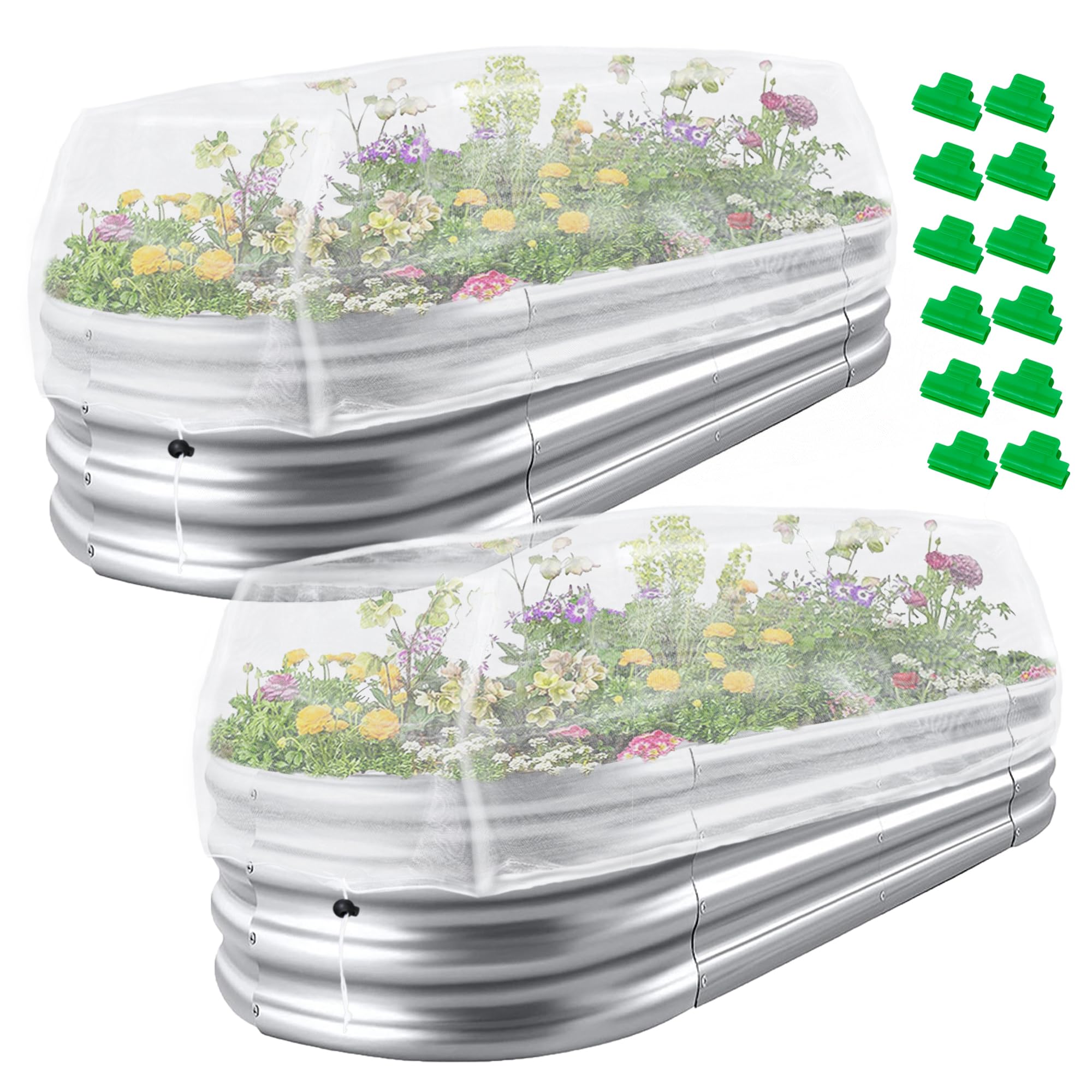 Photo 1 of 2 Pack Garden Netting for Raised Beds, 4x2FT Raised Bed Plant Covers for Garden Protection, Fine Mesh Bird Netting Pest Barrier Screen with Drawstring and Clips for Protecting Vegetables Fruits Crops