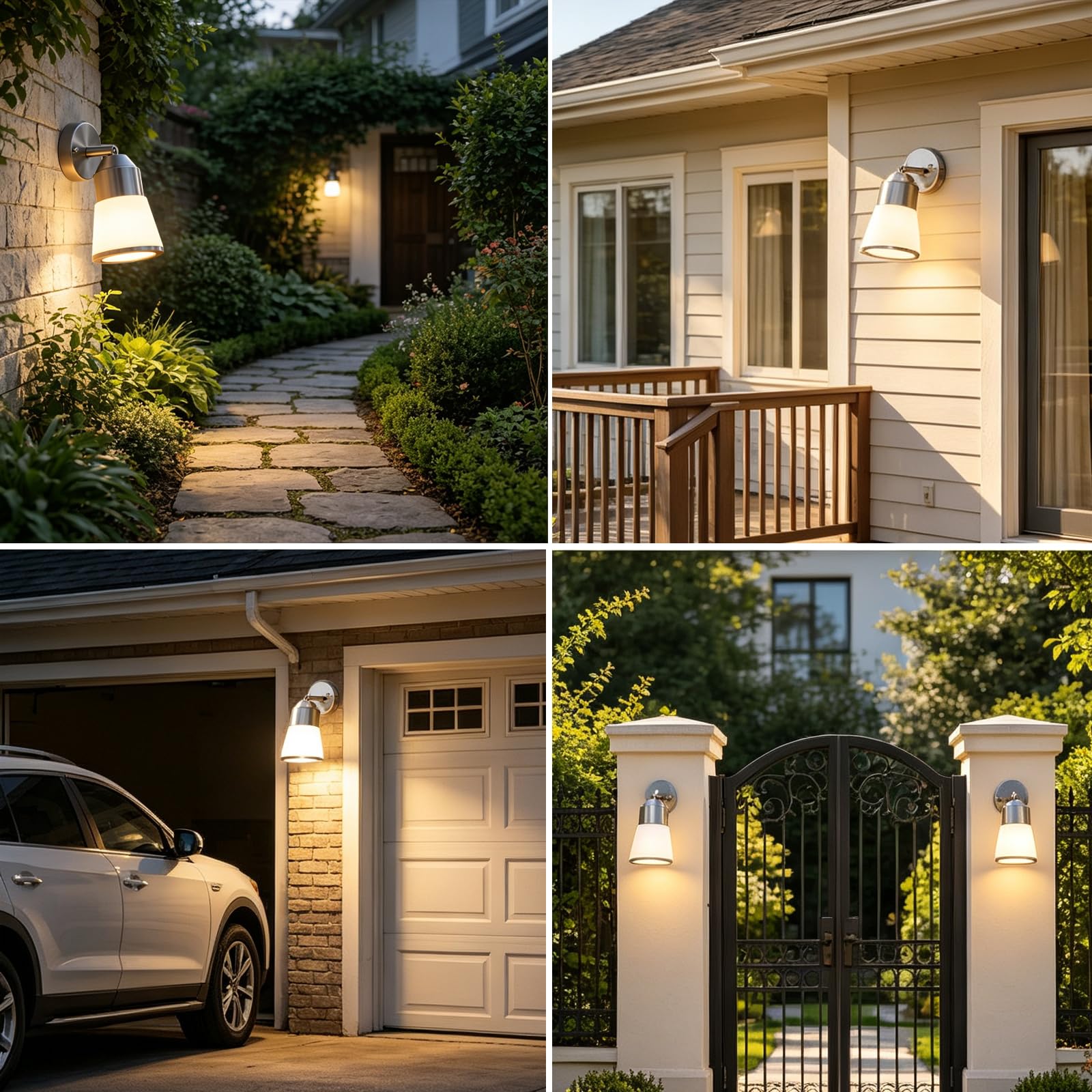 2 Stück Wandleuchte Aussen mit 350° Schwenkbar, IP44,Edelstahl,Silber | E27 Fassung Außenlampe für Hauswand Garten