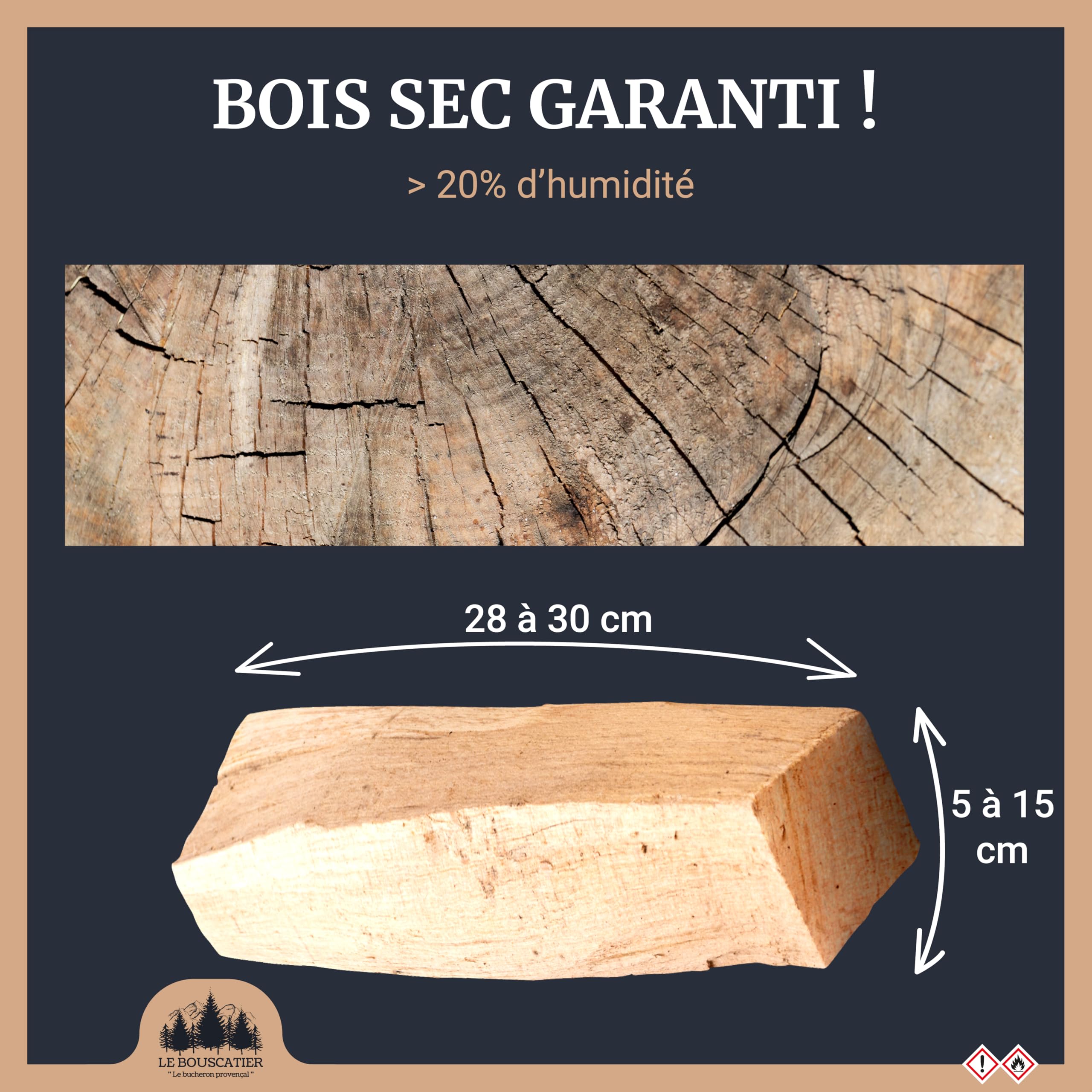Le Bouscatier Leña para chimenea estufa Horno Pizza ooni estufas Barbacoa Weber Carbón y brasero. 25 L madera seca haya roble caja cerrojo