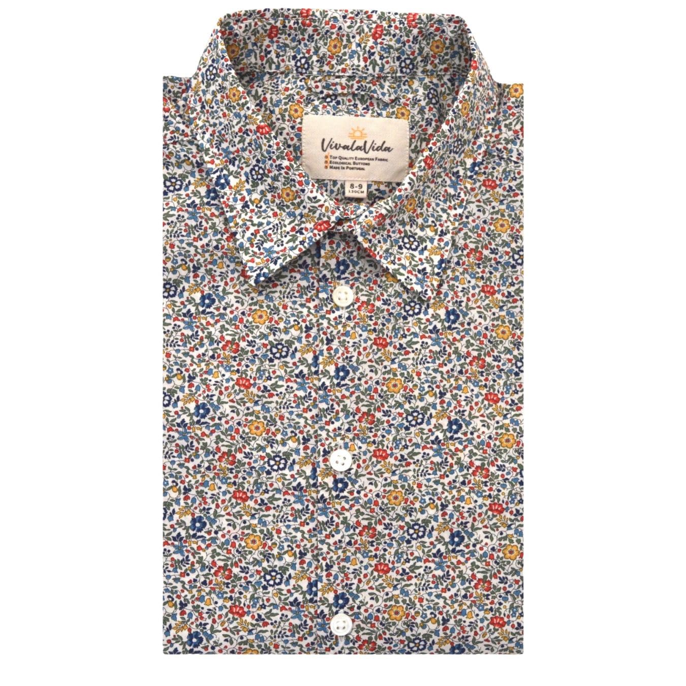 Camicia Bambino Manica Lunga - Camicia Bianca Bambino - Cotone - VivalaVida - Stampa Floreale Liberty - Camicia di Fiori Camicia Padre Figlio - Taglie da 2 a 11 anni