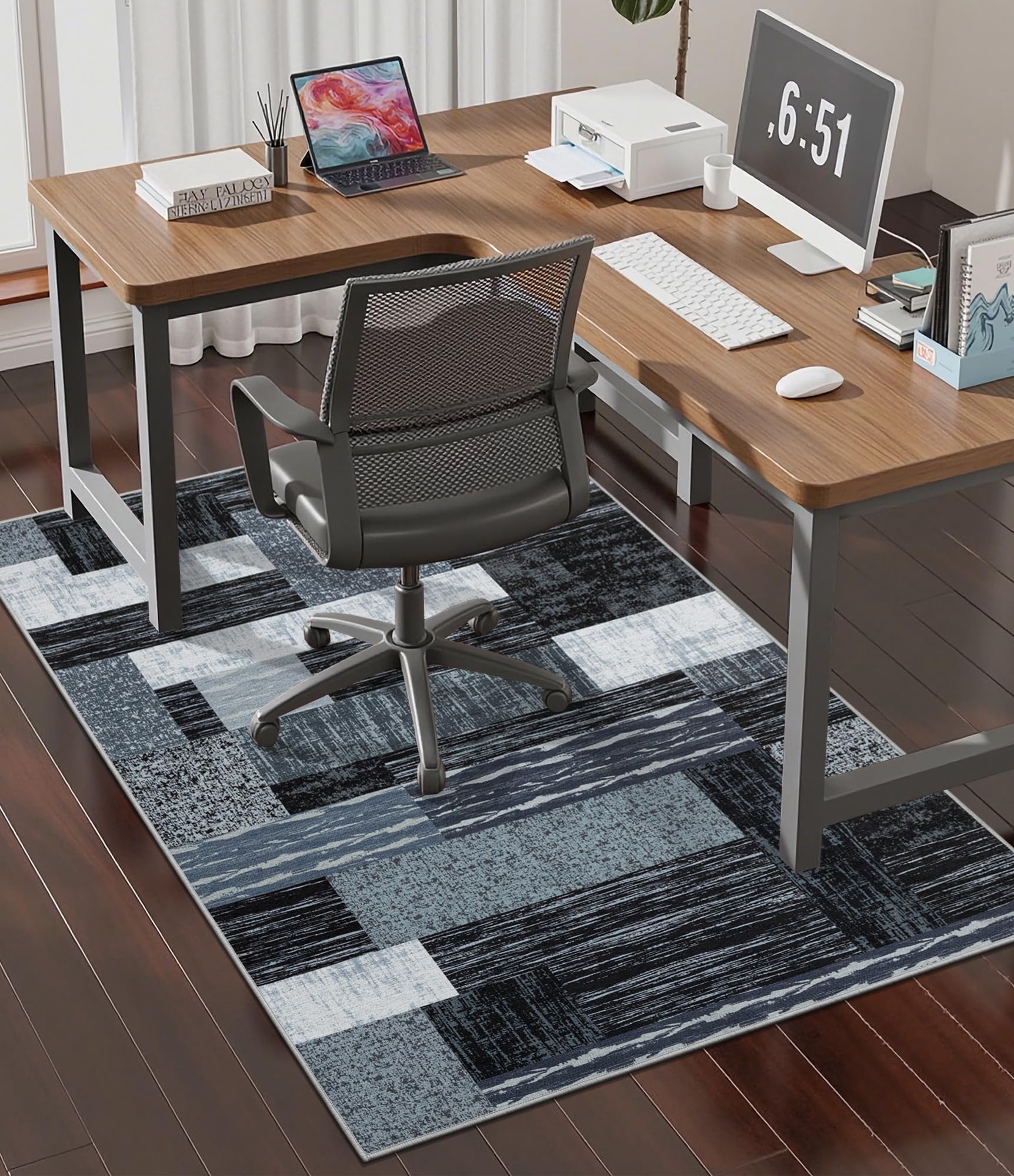 chakme Office Chair Mat for Hardwood Floor, 48"x36" Easy Glide Computer Desk Mat Protector for Rolling Chair Under Desk Rug Nonslip Backing, Machine Wash, (Jigsaw)