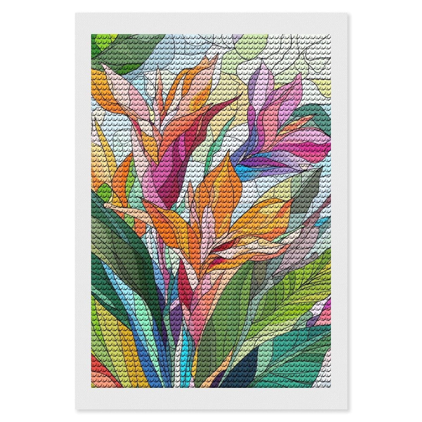 Junmoney Colorful Floral Illustration DIY Diamond Art Canvas Kit 8"x12", for Teens, Aesthetic Room Decor, Farmhouse Decor, Canvas Picture, Birthday Gift