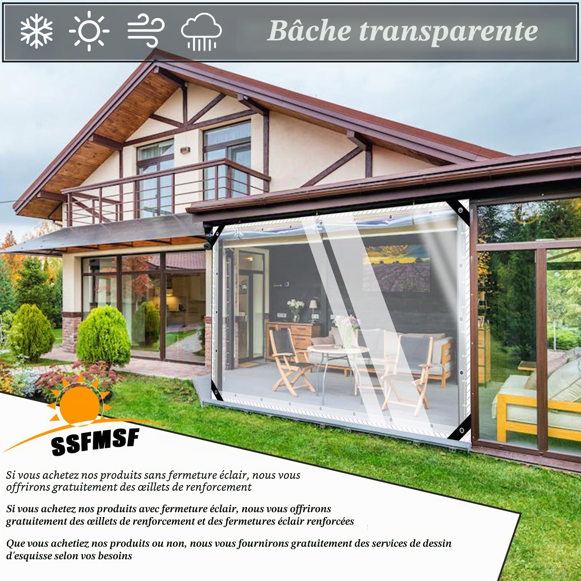 SSFMSF Bâche Transparente avec œillets 0.35mm Epaisse Multifonction PVC Protection Baches Imperméable Résistant à poussière pour Piscine Jardin Voiture Mobilier Terrasse. (H:2m * W:4m | 400g/m²)