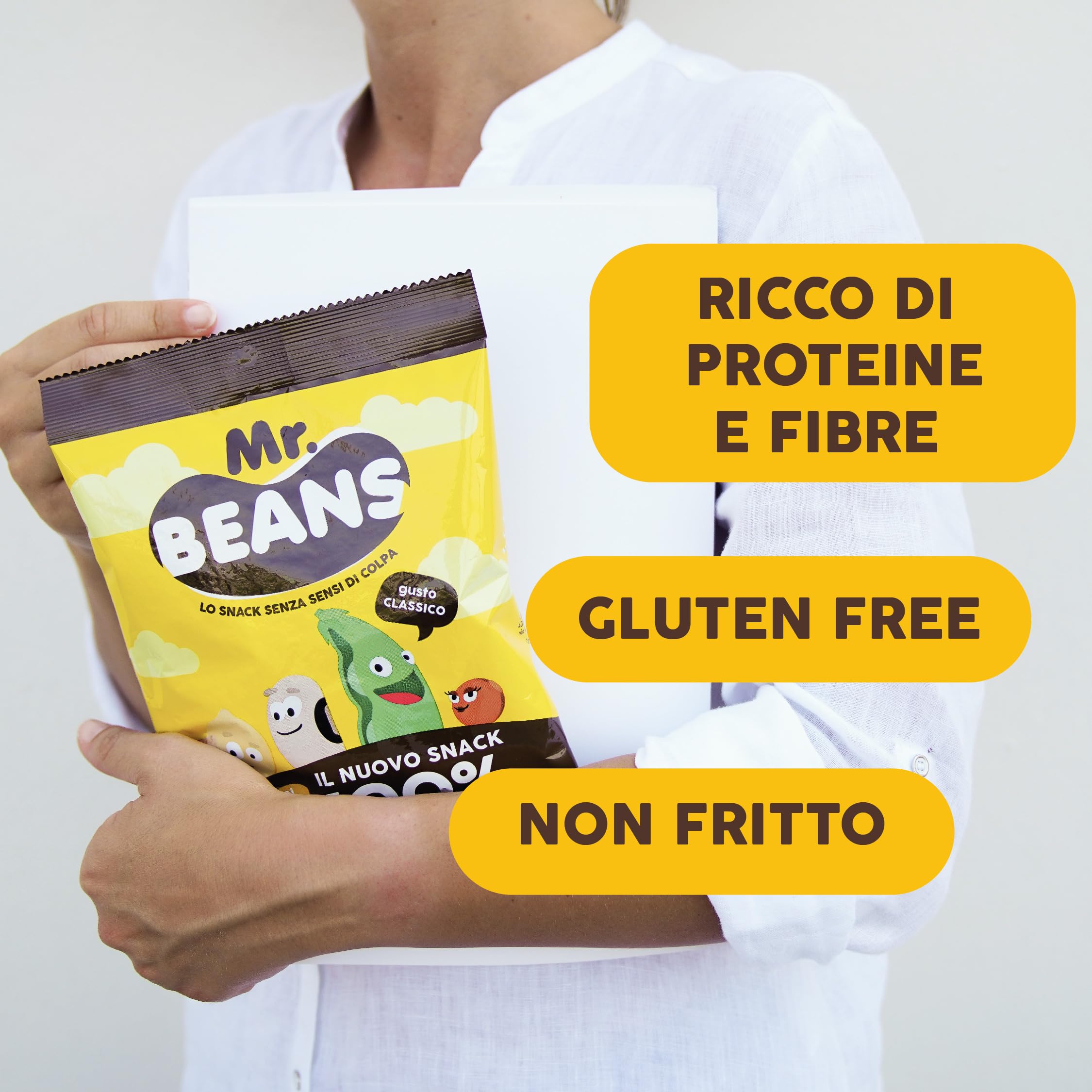 Mr. Beans, Snacks Salados a Base de Legumbres, Ricos en Fibra y Proteínas, No Fritos, Sin Gluten, Sabor Queso, 12x40 g
