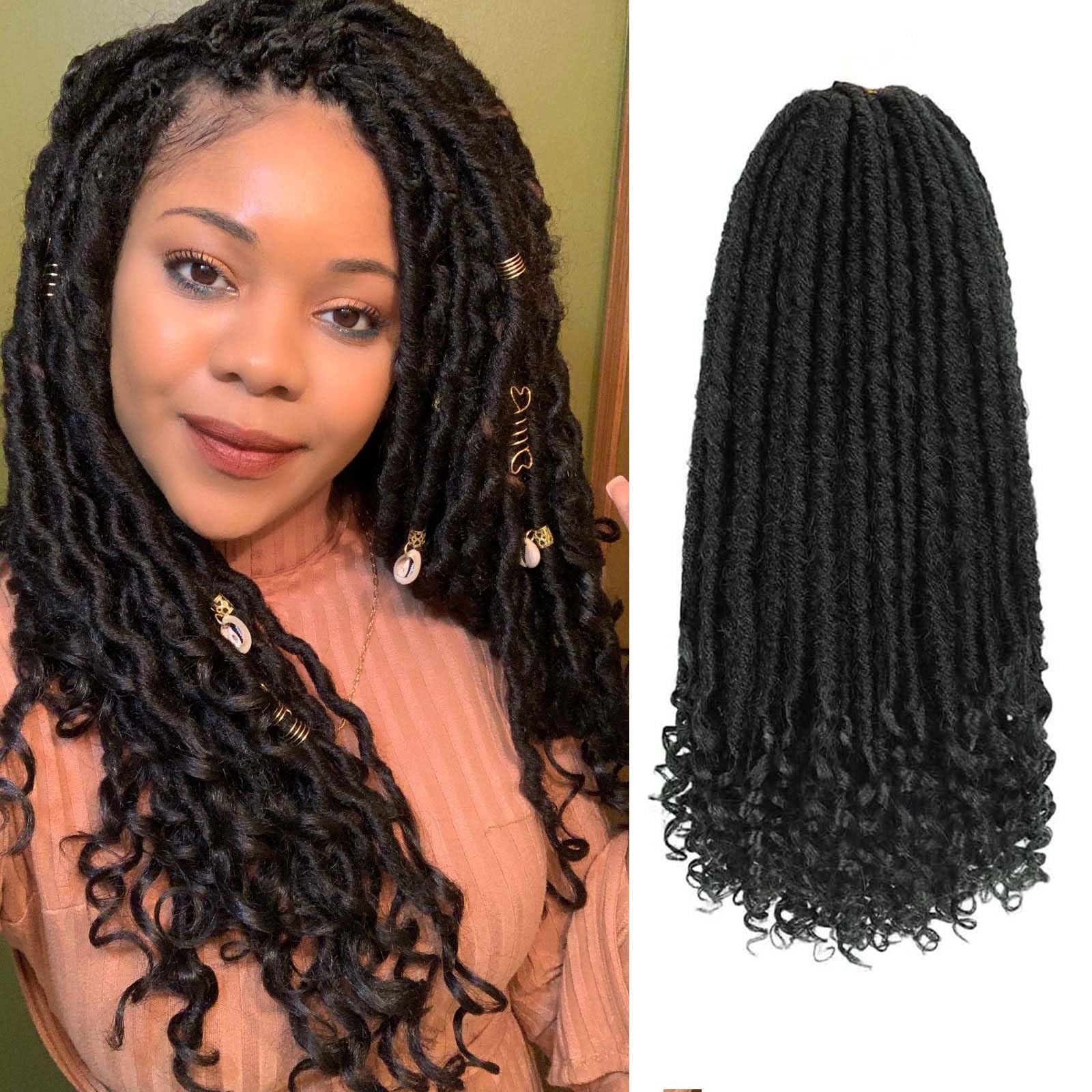 6Packs Goddess Faux Locs Crochet Hair 16 Inch Straight Goddess Locs with Curly Ends Synthetic Crochet Hair Braids for Black Women(1B#)