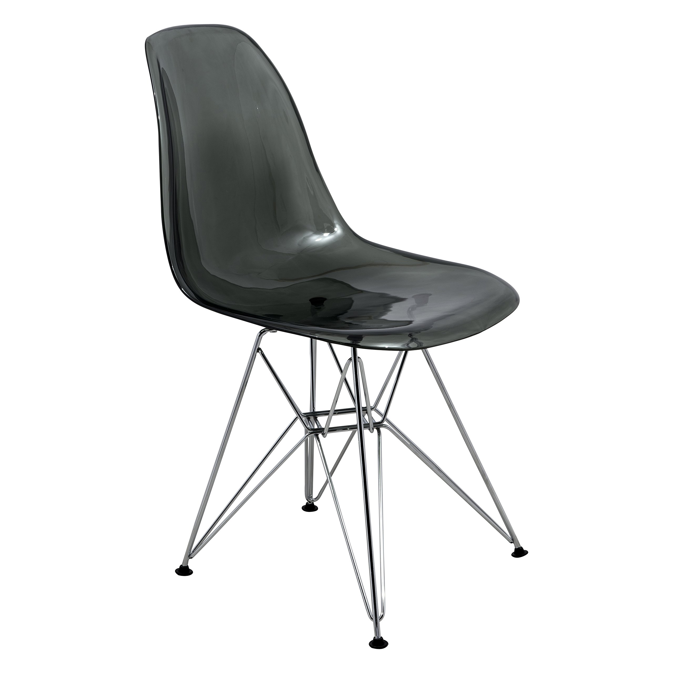 LeisureMod Cresco Acrylic Dining, Modern Chrome Eiffel Base and Curved Back Design, Ergonomic and Lightweight Accent Side Chair for Mid-Century Home,