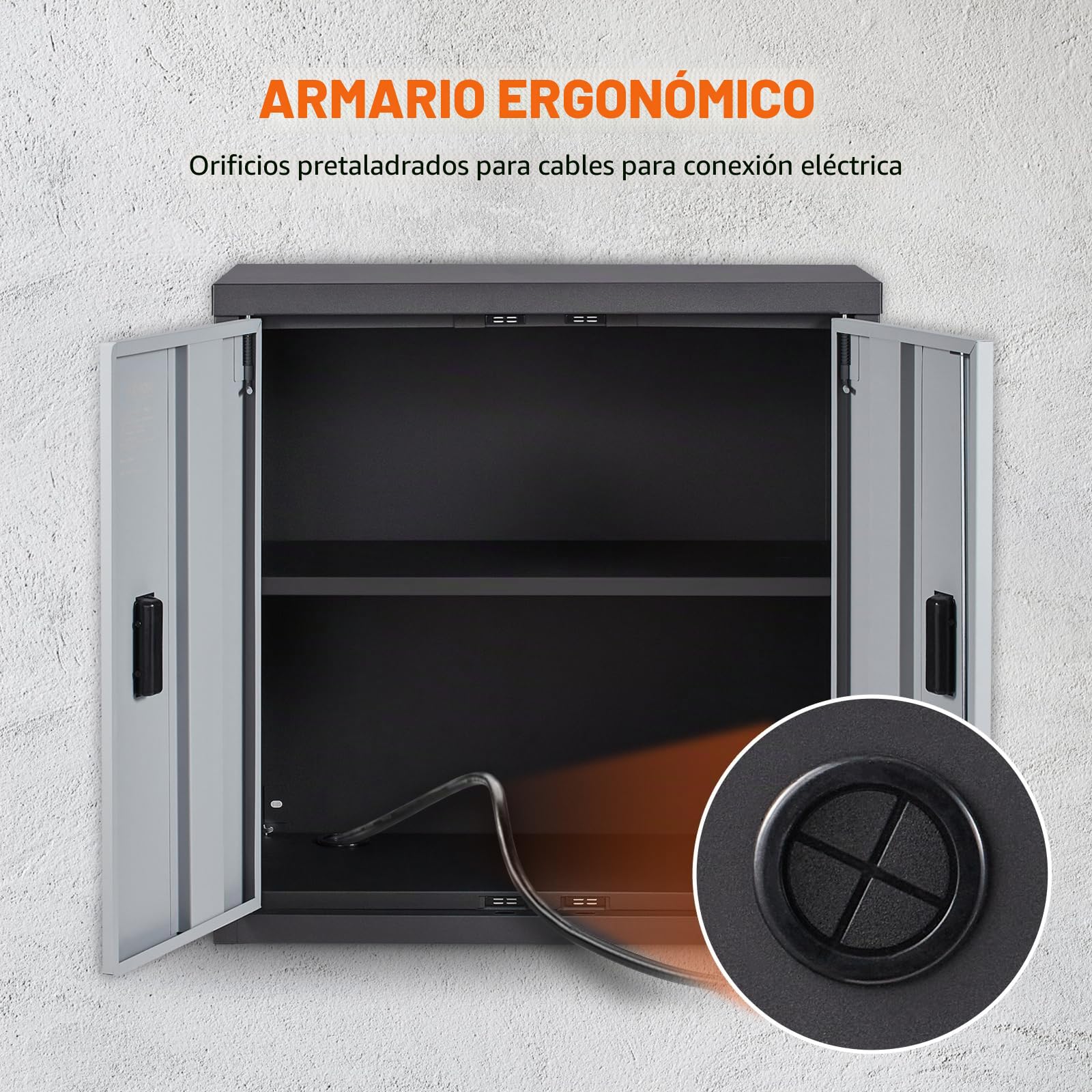 VEVOR Gabinete de Almacenamiento para Garaje 660x305x660 mm Armario de Herramientas Montado en Pared, Carga Total de 108,8 kg Estante Ajustable con Puerta Magnética para Taller, Almacén, Hogar, Negro