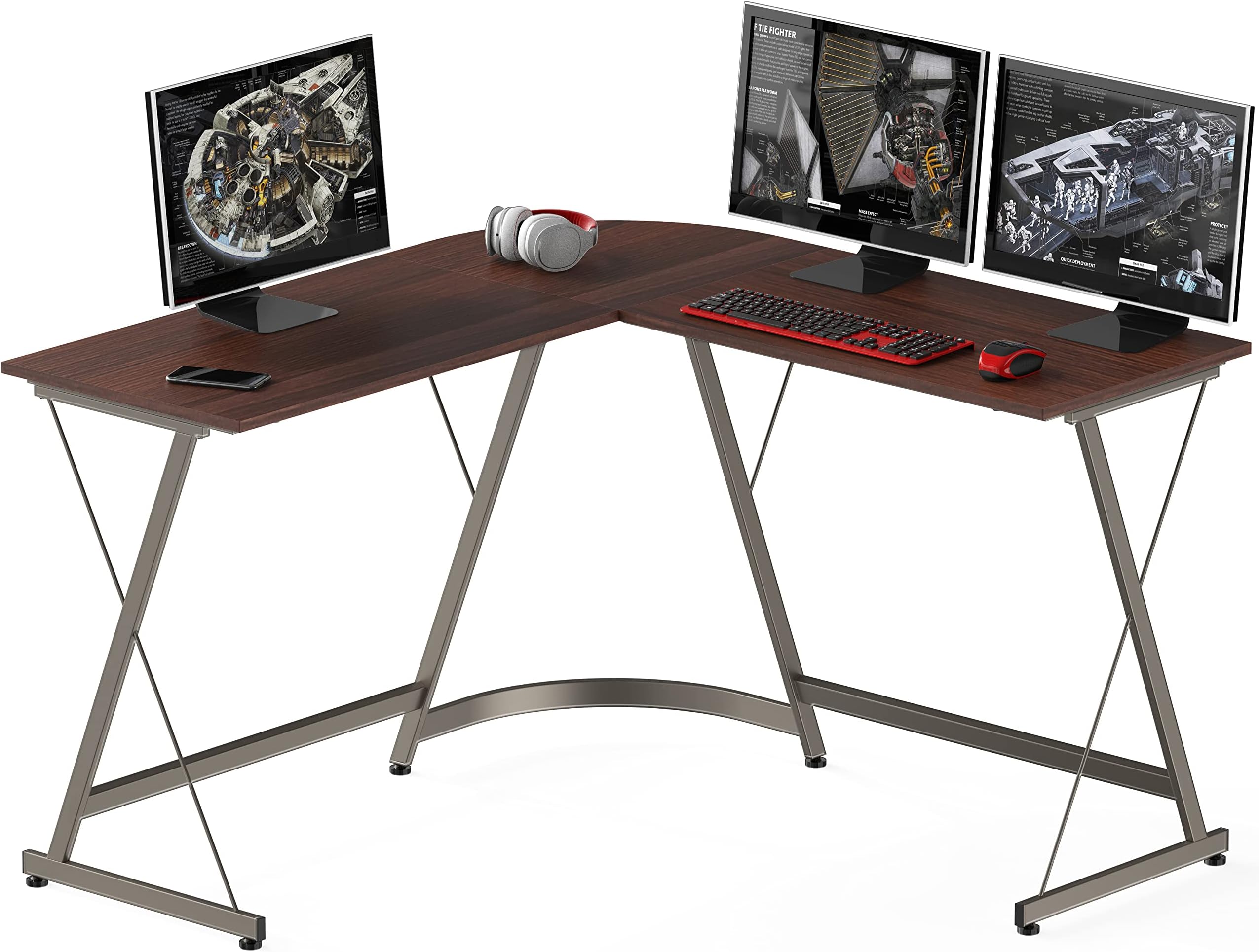 L-Shaped Home Computer Corner Desk, Walnut