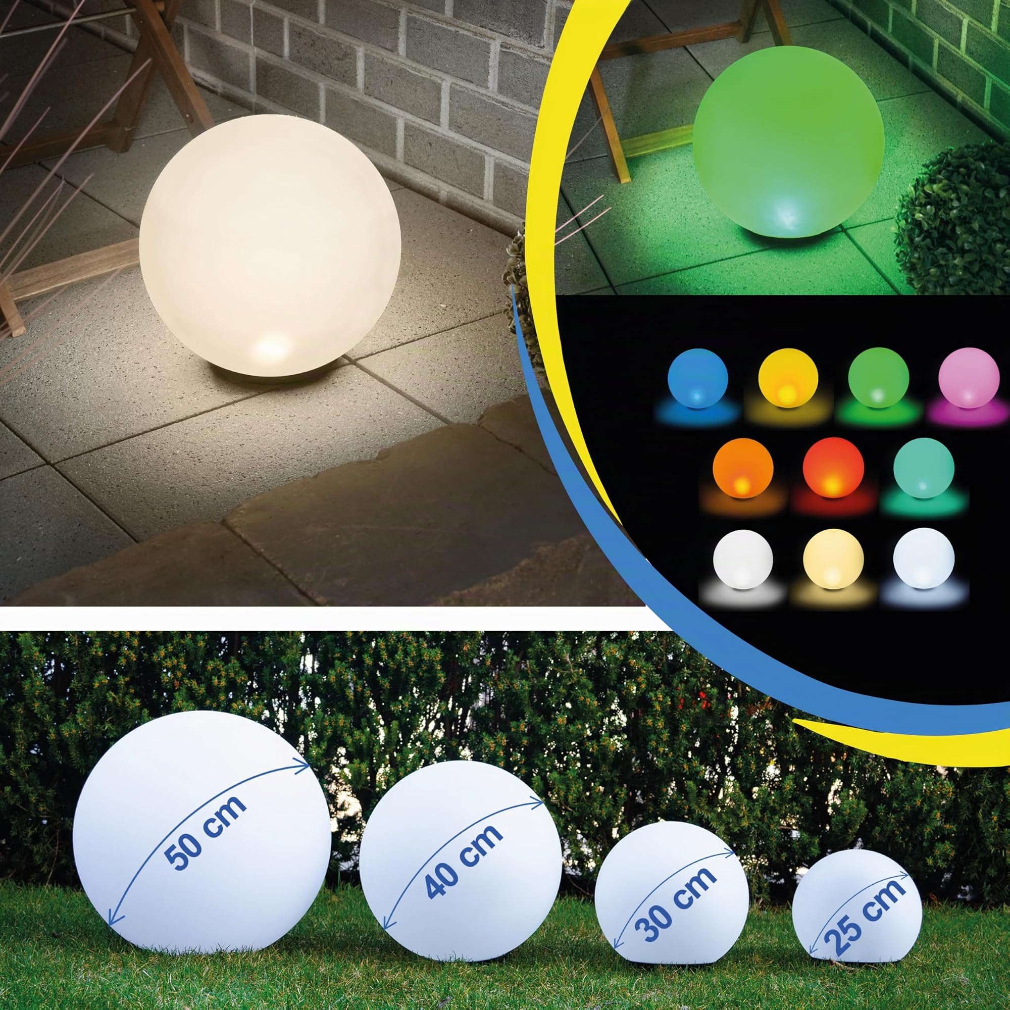 Esotec Solarkugeln für außen Leuchtkugel Outdoor Solar Liana CCT ⌀30cm, Solar Kugelleuchten Garten, Fernbedienung, 10 Lichtfarben, RGB 102640