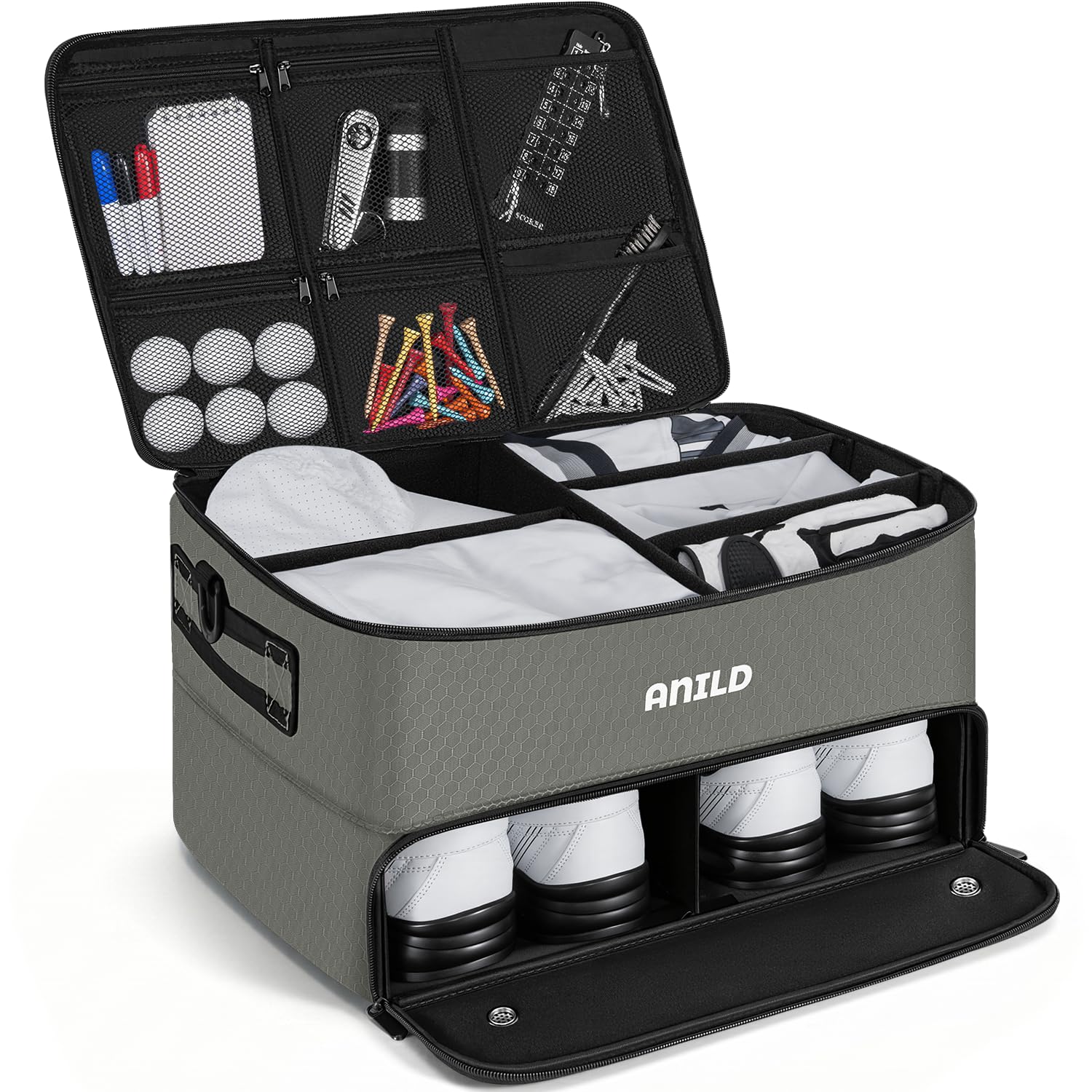 ANILD Golf Trunk Organizer, 2 Layer Golf Storage Case