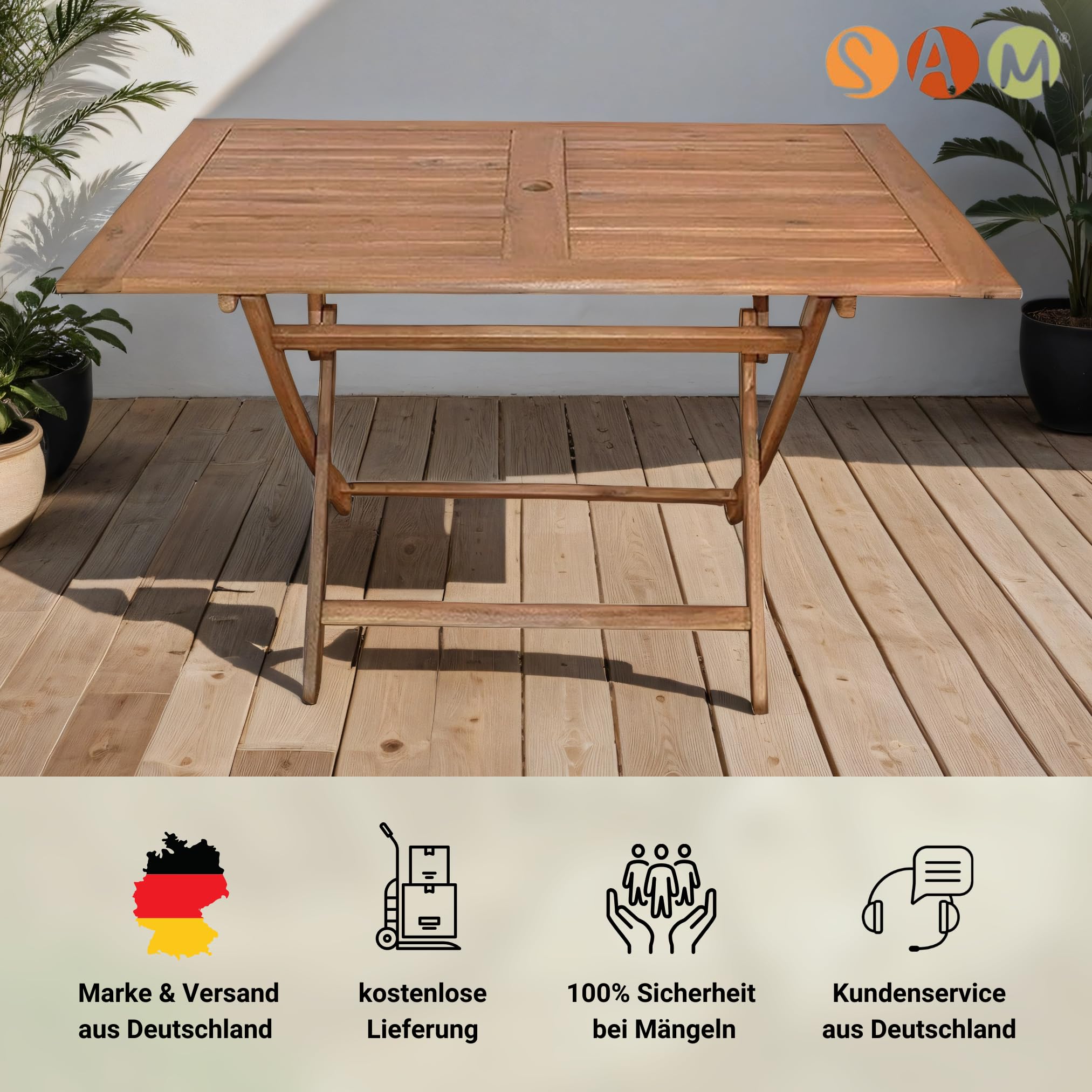 SAM Gartentisch Callao 120x70 cm Akazienholz rund klappbar | massiv & geölt, Abgerundeter Klapptisch, Holztisch für Balkon, Terrasse, Wintergarten oder, pflegeleichtes Unikat