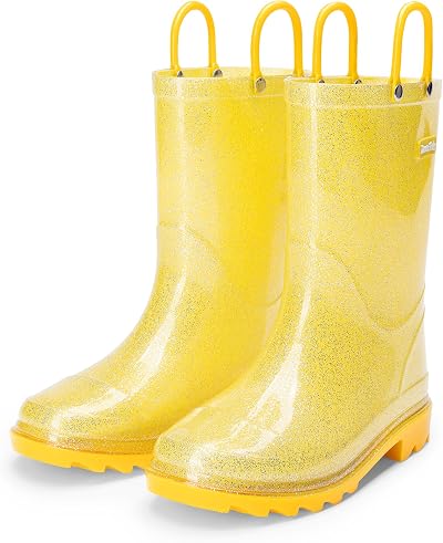 DREAM PAIRS Unisex Kinder Gummistiefel Regenstiefel rutschfest Wasserdicht Leicht Jungen Mädchen Tragen Mit Zugring leicht an- und auszuziehen leicht mitzunehmen,Size 31,Gelb,KKEMRB2501