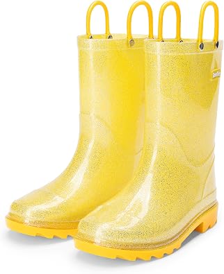 DREAM PAIRS Kids Glitter Rain Boots | Waterproof,Easy-on handles,Lightweight,Non-Slip sole,Rain puddle outdoor play,Girls Boys Toddler