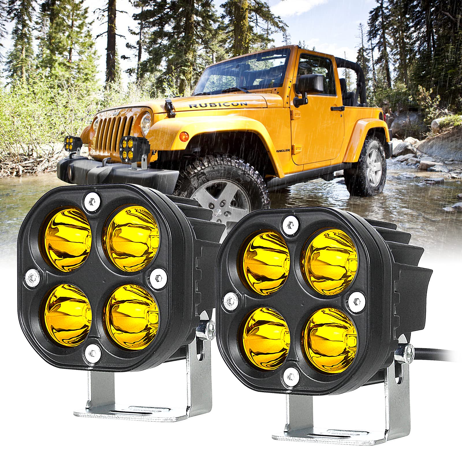 Faro da Lavoro 8cm 3 Pollici 40W LED 12V 24V Giallo 3000K Impermeabile Spot Faretti Luci di Lavoro Fuoristrada per Trattore Camion Auto Barca 4x4 ATV UTV