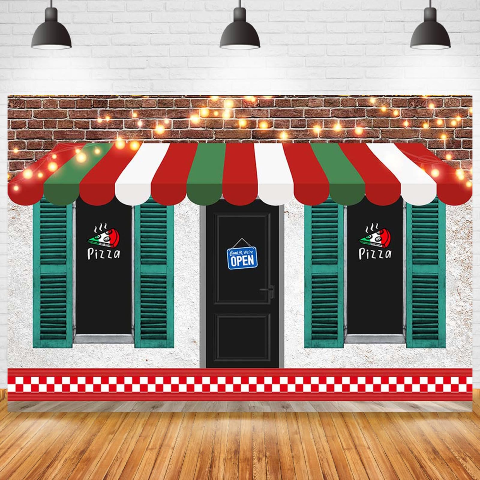 Delicious Pizza Store Pizza Party Photography Backdrop, Vintage Pizzeria Shop Brick Wall, 5x3FT