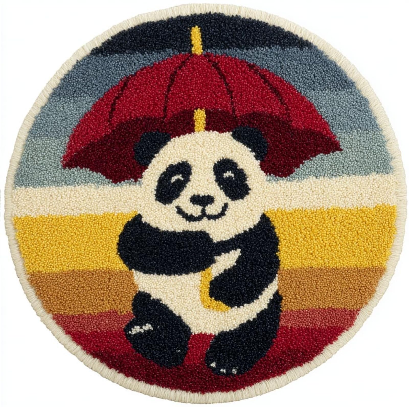 WallustrioaW Latch Hook Kits for Adults,Panda with an Umbrella,Rug Making Kit DIY Craft Latch Hook Rug Set Tapestry Cushion Pre-Printed Patterns,50x50cm