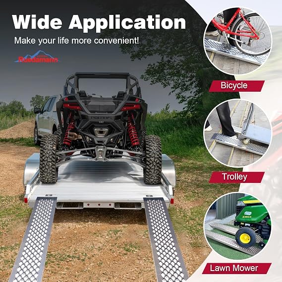 Ruedamann 2PCS 5FT Aluminum Shed Ramps, Rust Proof, Heavy Duty 880 lbs Capacity, 9'' Wide Loading Ramps for Lawn Mower, UTV, ATV Ramp for Trailer, Shed Ramp for Trailers, Riding Mowers, Motorcycles