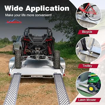 Ruedamann 2PCS 5FT Aluminum Shed Ramps, Rust Proof, Heavy Duty 880 lbs Capacity, 9'' Wide Loading Ramps for Lawn Mower, UTV, ATV Ramp for Trailer, Shed Ramp for Trailers, Riding Mowers, Motorcycles