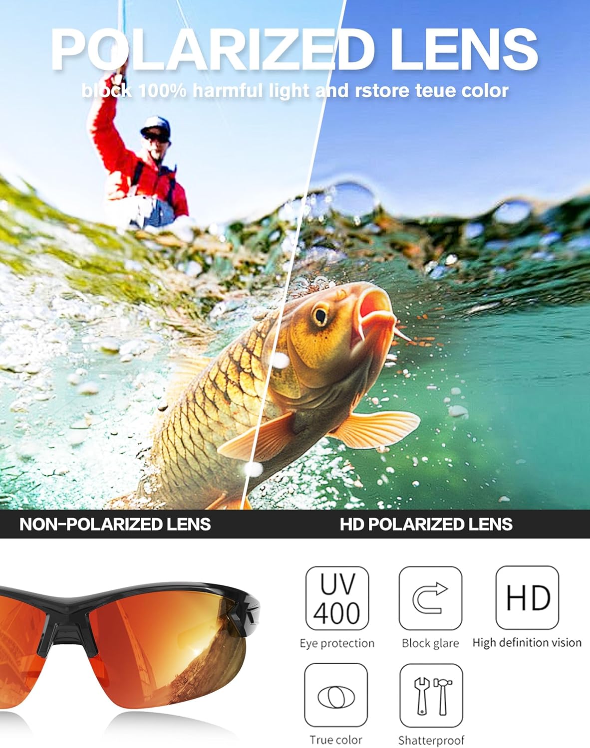 Bircen Mens Polarized Sunglasses for Sports: TR90 Lightweight Sun Glasses Wrap Around Shades for Fishing Driving Cycling - Image 5