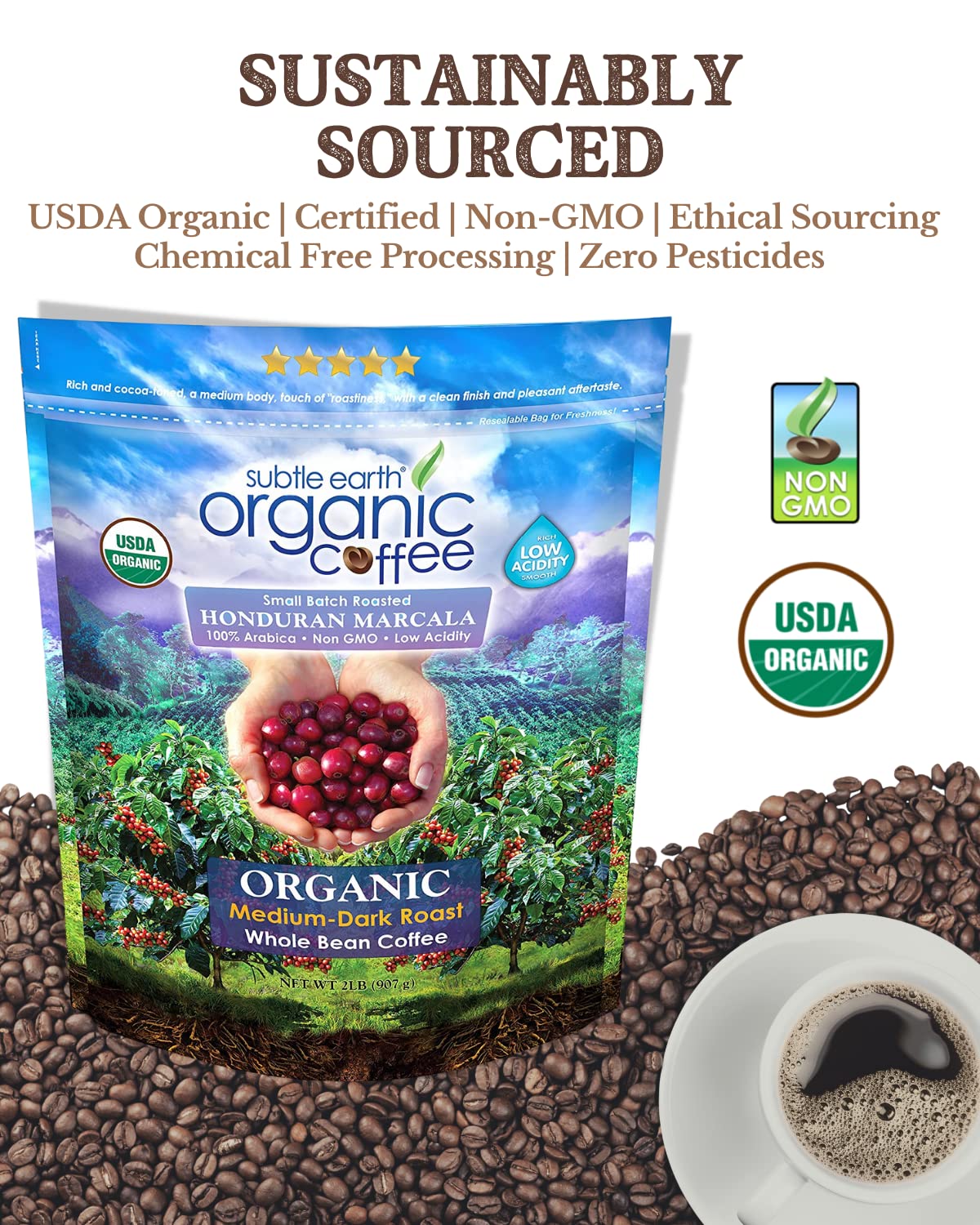 Subtle Earth Organic Coffee MediumDark Roast Whole Bean Coffee