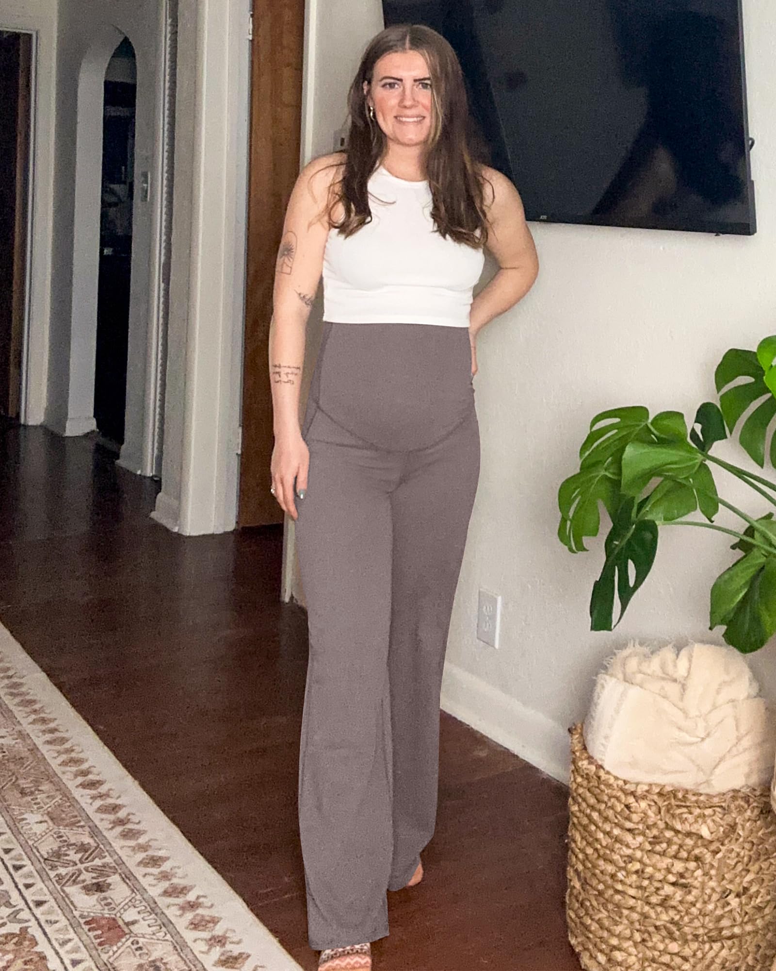 G4Free BareFeel Pantalon de yoga extensible sur le ventre pour femme enceinte | Couverture anti-chocs, jambes larges, mélange de lycra, extrêmement doux, toucher semblable à la peau