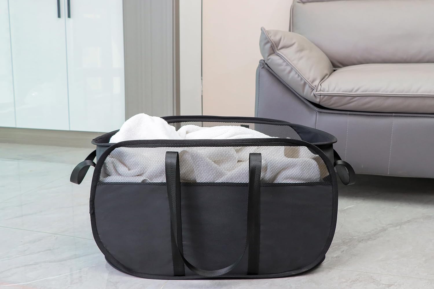 Pop Up Laundry Hamper，with Durable Handles collapsible laundry basket，Easy to Open and Fold for college Dorm,kids room，travel (2 black)…