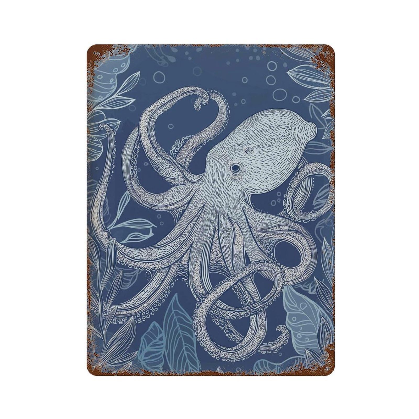 xiaoxiaoshen Octopus Navy Blue Ocean Animal Coastal Sea Life Marine Bathroom Nautical Design Wall Decor Art Metal Tin Poster Modern Home Decor Art Home Bar Shop Decorations Vintage Sign 40x30cm