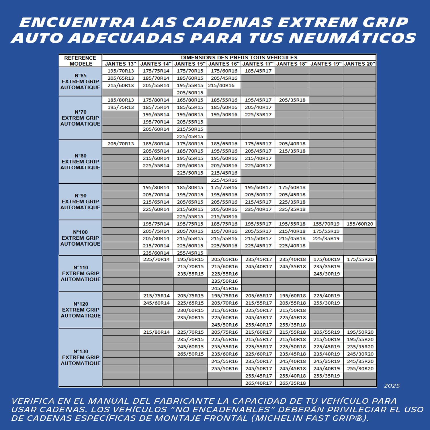 MICHELIN 008453 EXTREM GRIP AUTOMATIC Cadenas de nieve metálicas, tensión automática, N°130