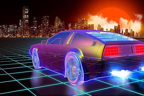 Miniatura 5 de 10x8ft Cyberpunk Car Backdrop Retro Futuristic Cyber City Skyscraper Red Moon Punk Racing Car Background Comic Game Racer Punk Birthday Party Decor