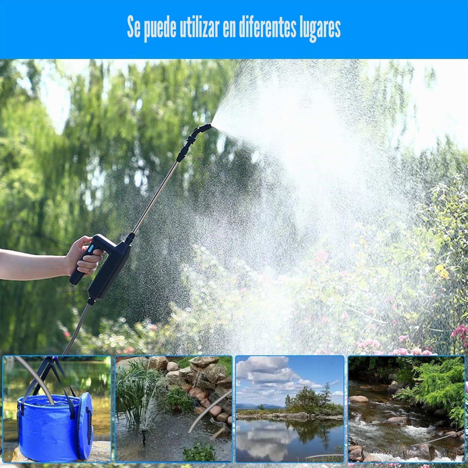 OBEST Pulverizador Eléctrico para Plantas, Recargable y Portátil de Jardín | Con Manguera de 5M y 3 Boquillas Ajustables, Adecuado para Jardines, Patios, Césped