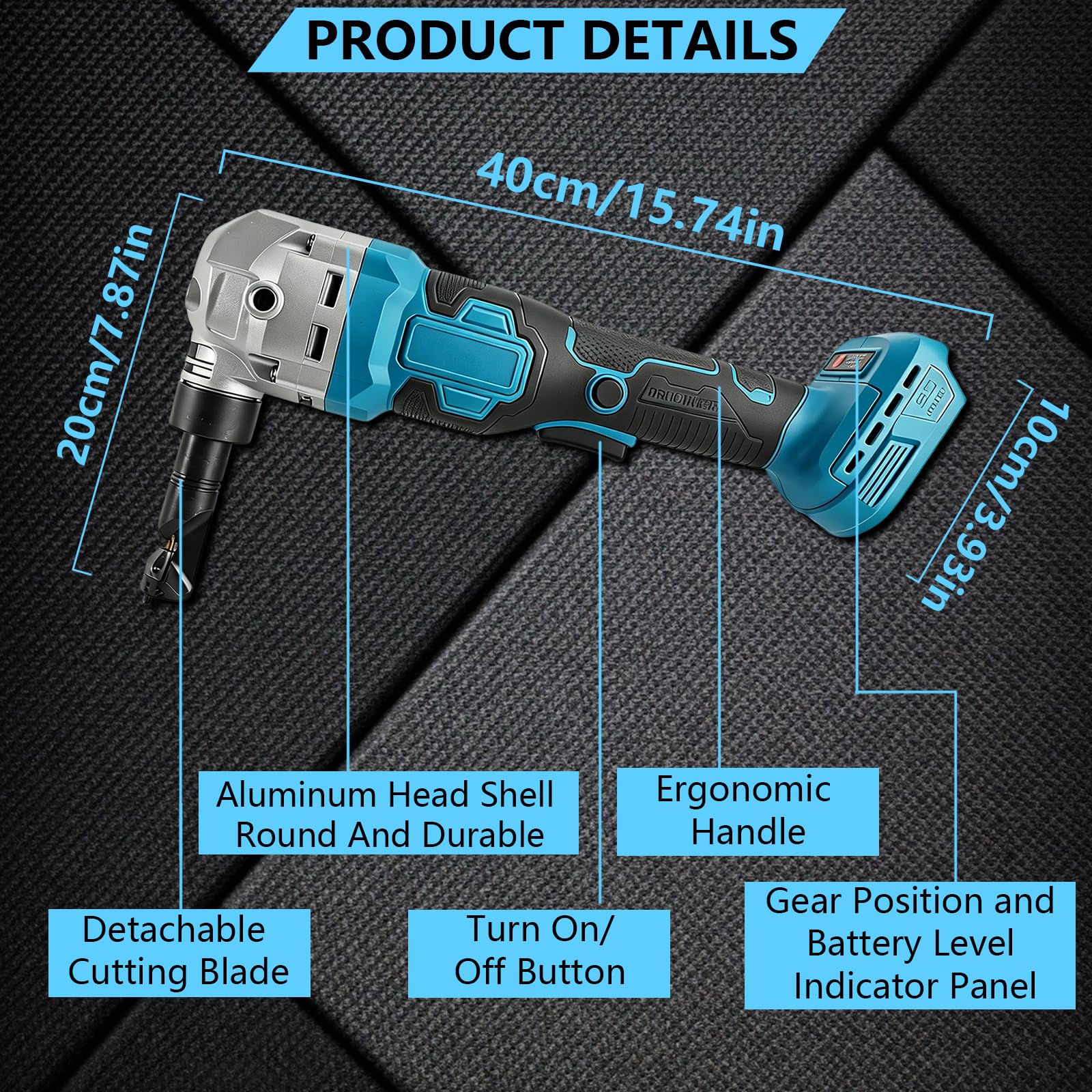 Cortador de Chapa Metalica, 21V 1100W Nibbler Eléctrica con 2 Baterías Cortadora para Acero Inoxidable de 2mm Hierro y Aluminio de 3mm Cabezal de Corte Giratorio de 360°