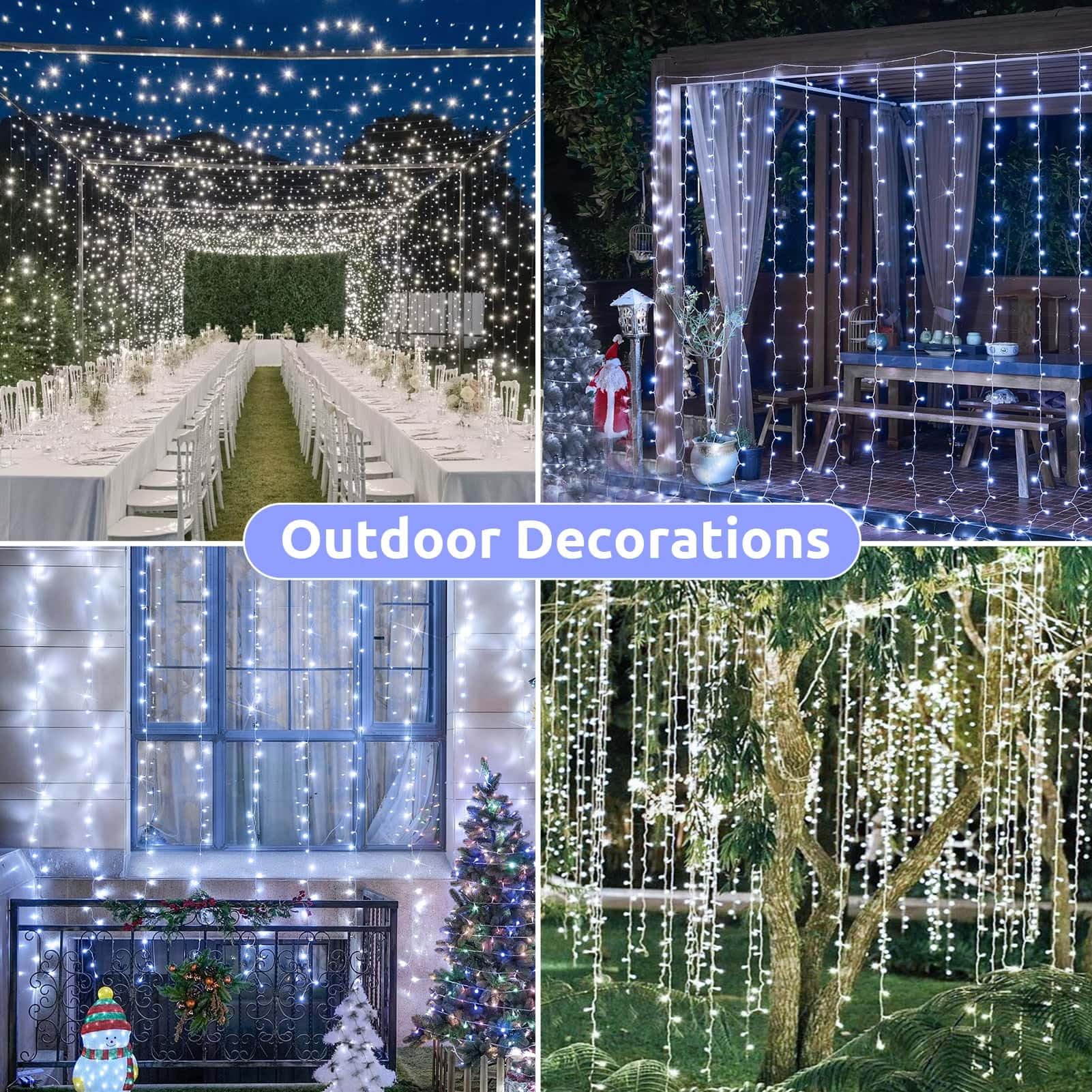Joycome Lichtgordijn, 2 stuks, 6 m x 3 m, 600 leds, lichtgordijn, 9 modi, kerstverlichting, werkt op stroom, waterdicht, raamlichtketting voor muur, buiten en binnen, kerstdecoratie, wit