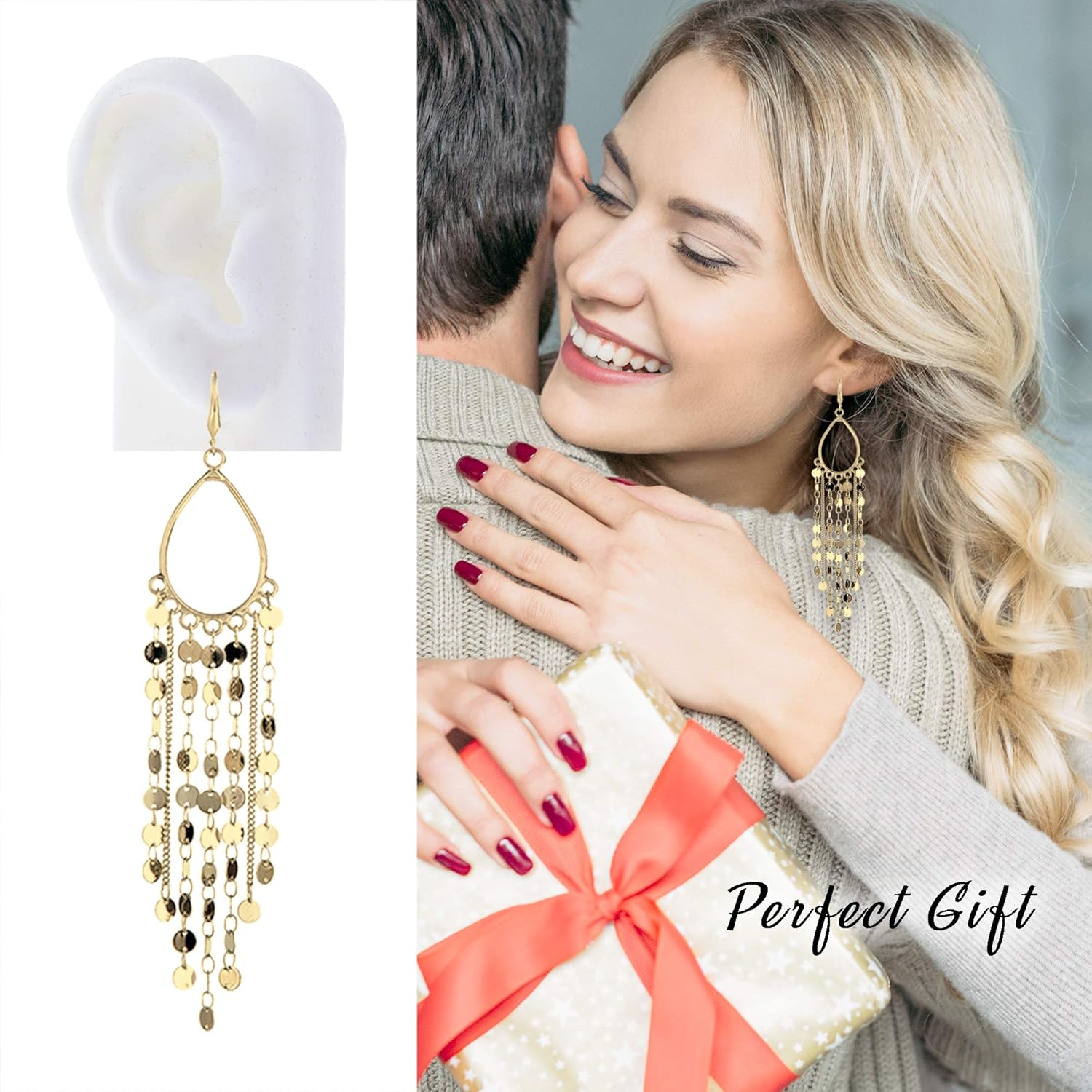 Bohemian Boho Tassel Dangle Drop Earrings for Women – Lightweight Filigree Gypsy Coin Chandelier Disc Charm Hoops – included Gift Box - Image 6