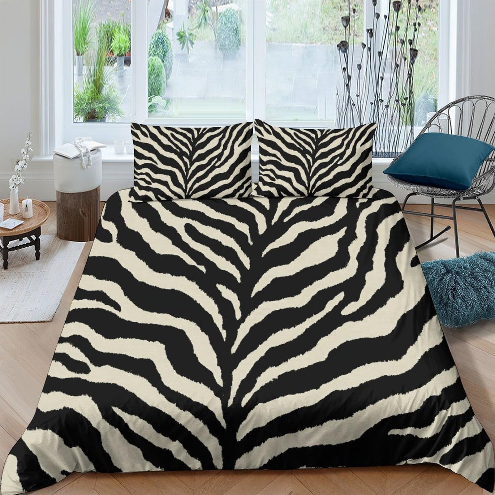 Ctjqhvkz Style-10 3D Printed Zebra Stripes Fitted Sheet Microfiber Soft Black White Animal Bed Cover For Bedroom Guest Room Decor Single（135X200cm）