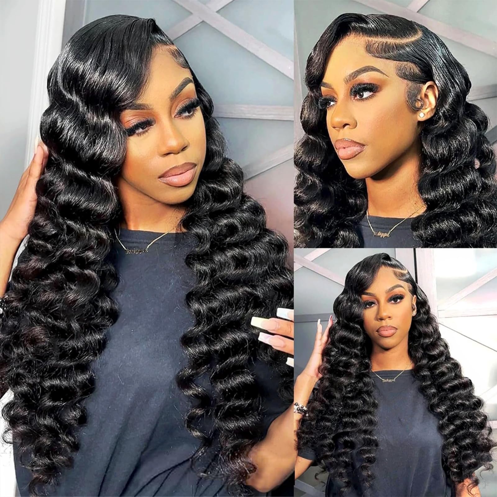 ELFSECRET 32 Inch Loose Deep Wave Wigs Human Hair 13x4 Hd Lace Front Wigs Real Human Hair Pre Plucked 180% Density Loose Wave Wear and Go Glueless