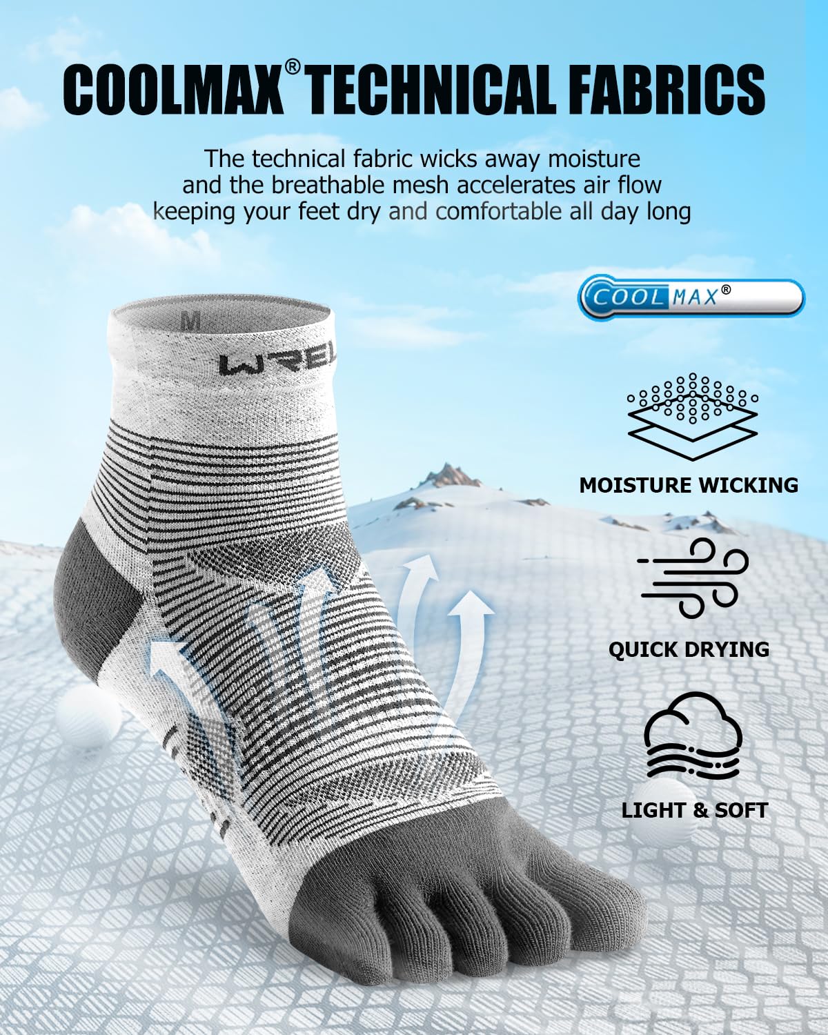 WRELS Coolmax - Calcetines deportivos de alto rendimiento para hombre y mujer, para correr, trabajar (3 pares)