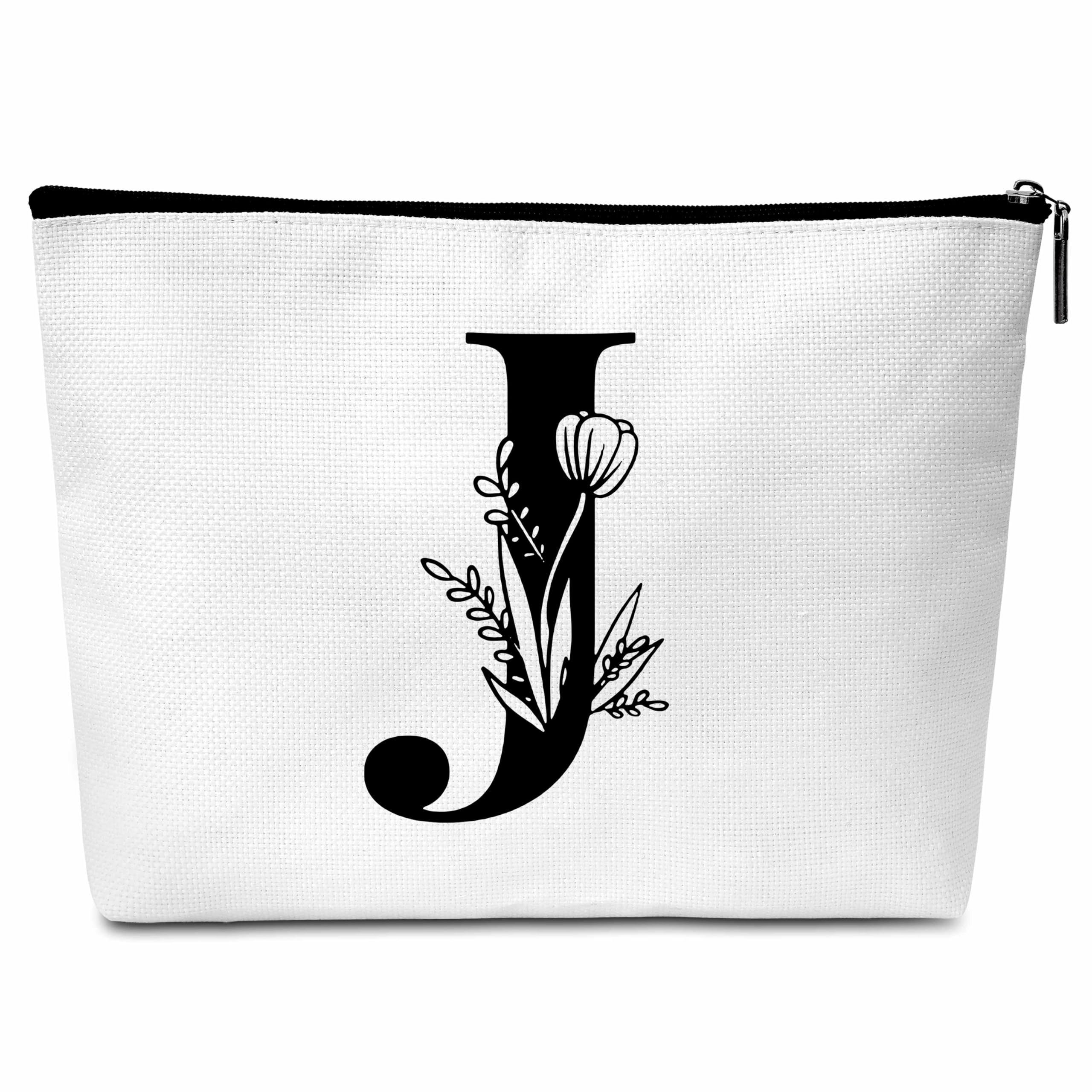 Buildinest Flower Letter Makeup Bag Letter J Cosmetic Bag Personalized Makeup Bag with Initials Monogrammed Bridesmaid Gifts for Women Friends