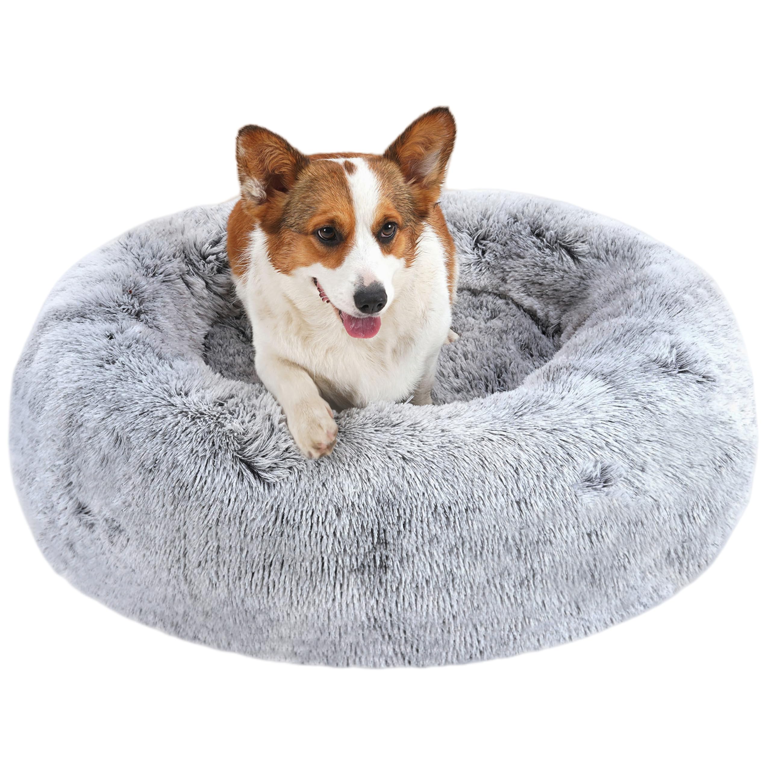 HMTOPE Cama Ortopédica Redonda Cojín para Perro Sofá Cama para Gato Donut Acogedora Cesta para Perro Lavable, 70 cm Ø, Gris Claro