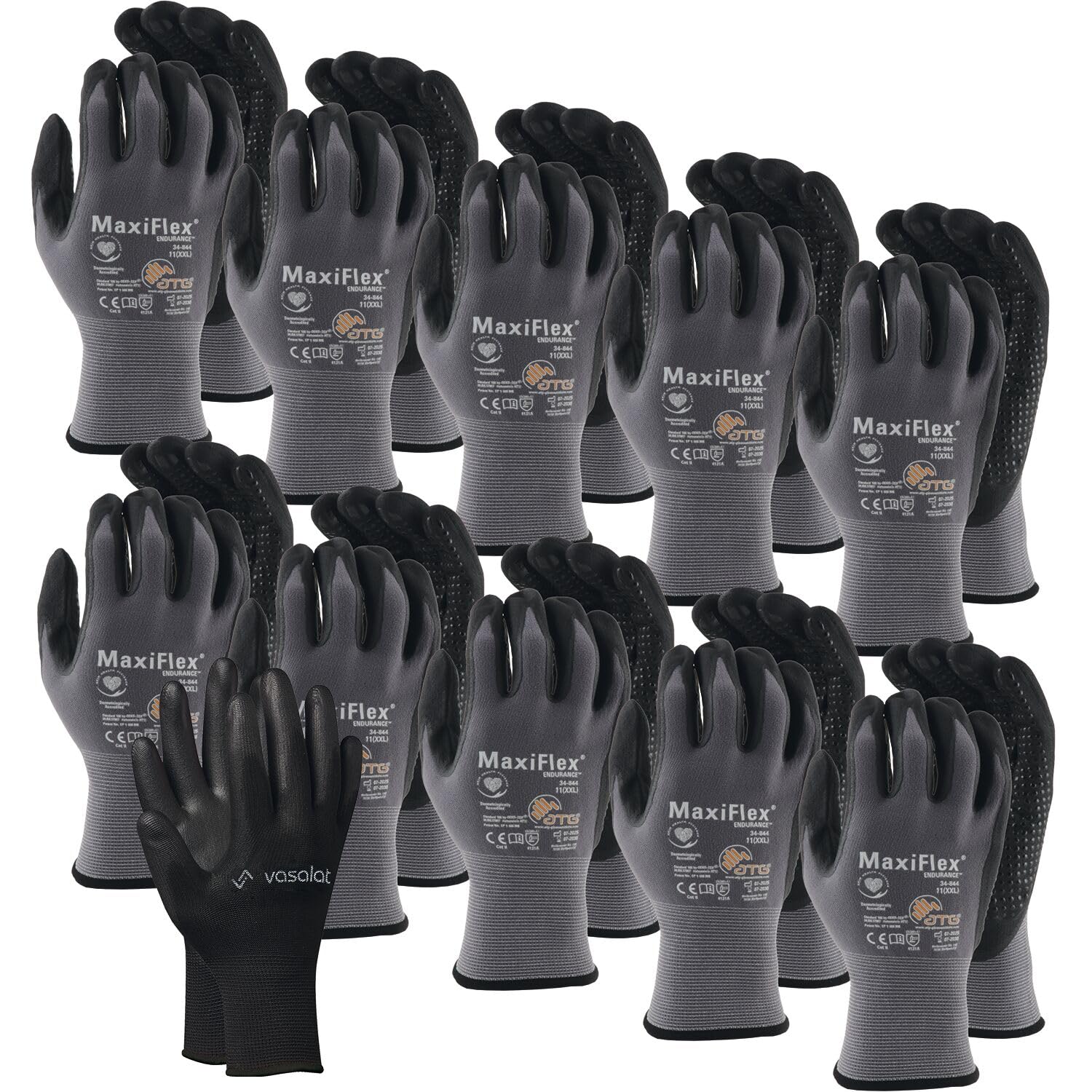 ATG Maxiflex Handschuhe Gr. 11 Endurance 10 Paar - Arbeitshandschuhe mit Noppen für Herren und Damen - Montagehandschuhe mit bestem Grip