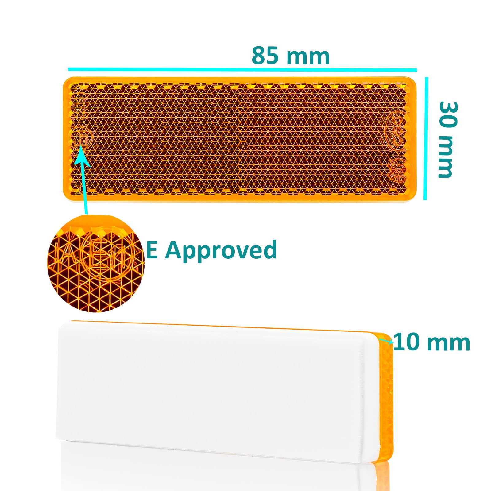 Catadioptrico Rectangular Amarillo Adhesivo, Reflector Rectangulares Adhesivo Remolque para RV Caravana Tractor Homologados E, 85x30x10mm (Amarillo-Rectangulares- Adhesivo-4Piezas) - 3