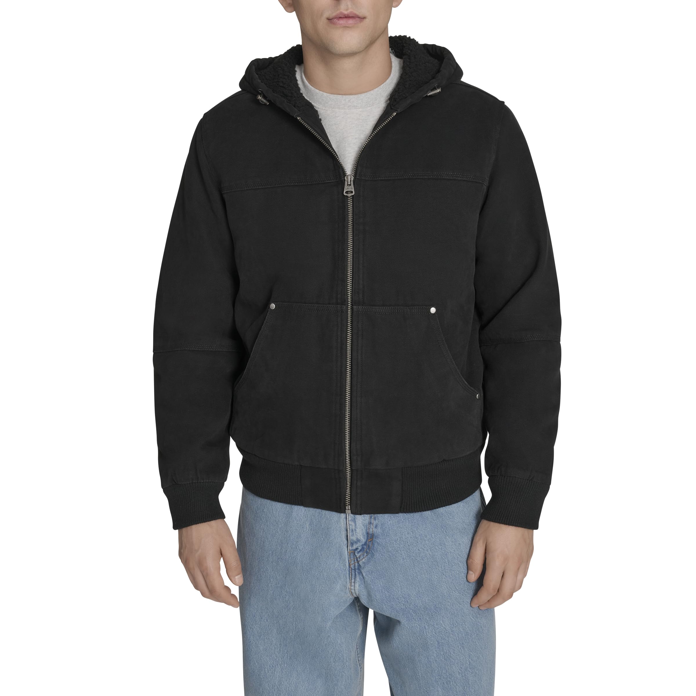 Levi's Men's Size Tall Cotton Canvas Workwear Hoody Bomber with Full Sherpa Lining,