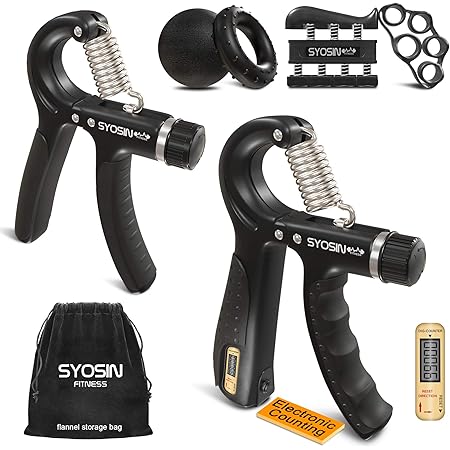 [UPGRADE] Hand Grip Strengthener Workout Kit (6 Pack), Forearm Grip Adjustable Electronic Counting, Resistance Strength Trainer, Grip Ring Finger Stretcher Finger Exerciser Grip Ball for Athletes