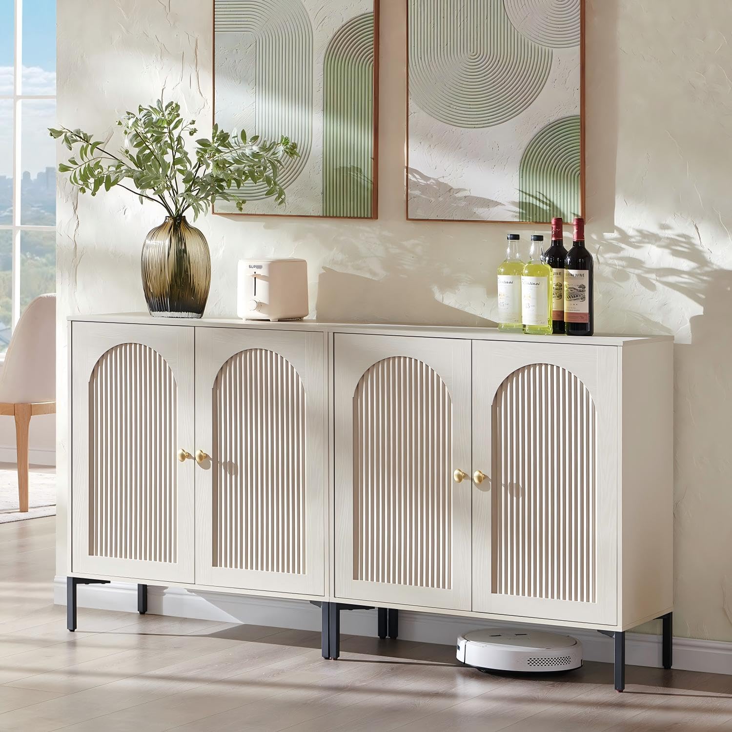 IFGET 61.75" W Modern Arched Sideboard Buffet Cabinet with Storage, Cream