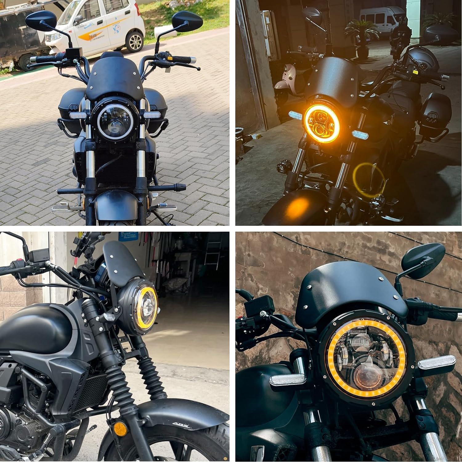 Universal Metal Motorcycle Windshield, Aluminum Wind Deflector Front Flyscreen for 5"-7" Round LED Headlight, Retro Motorbike Windscreen with Mounting Bracket - Matte Black