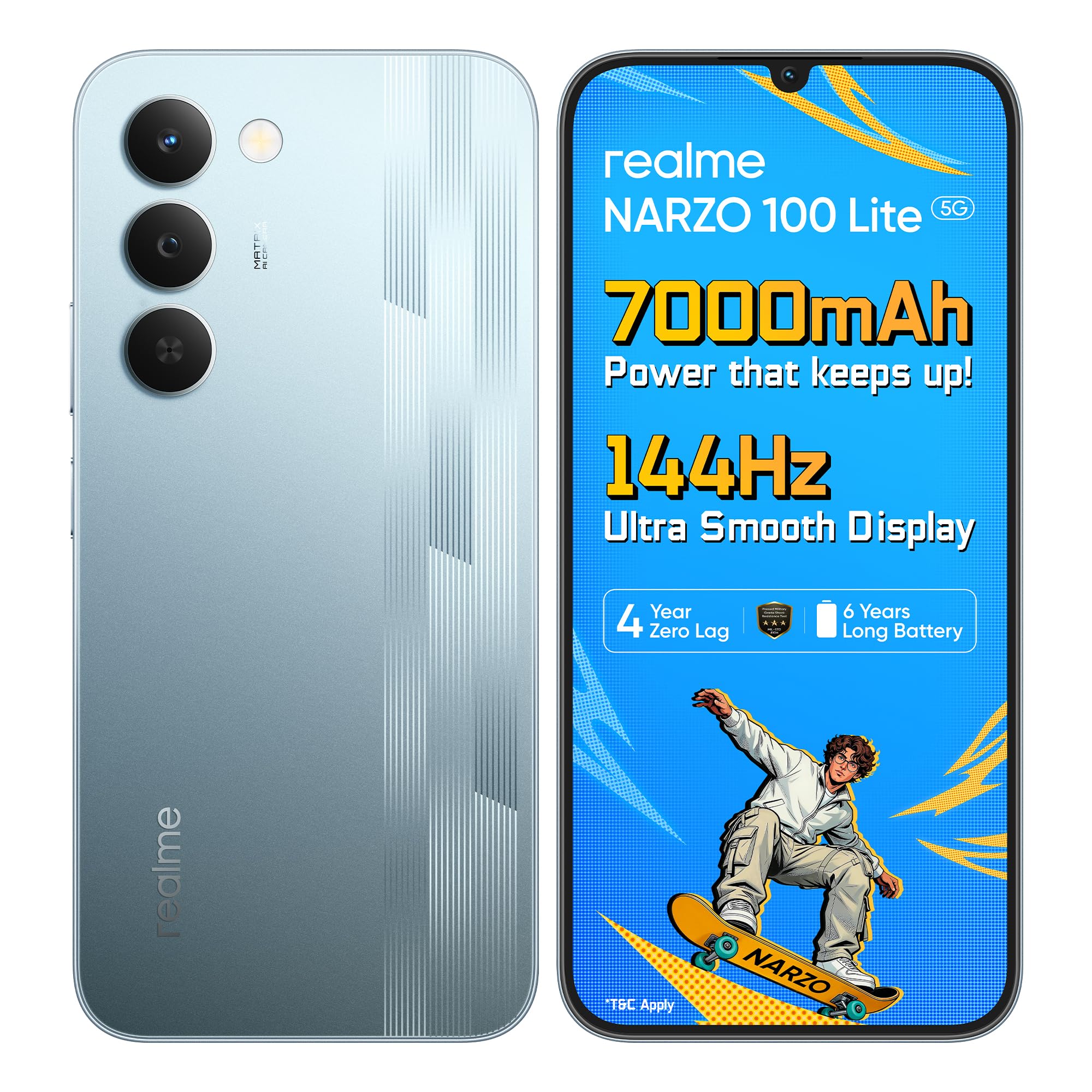 realme narzo 100 Lite 5G (Frost Silver,4GB+128GB) | 7000mAh Titan Battery | 4 Years, Zero Lag | 144 Hz Ultra Smooth Display | 6 nm Octa-core 5G 