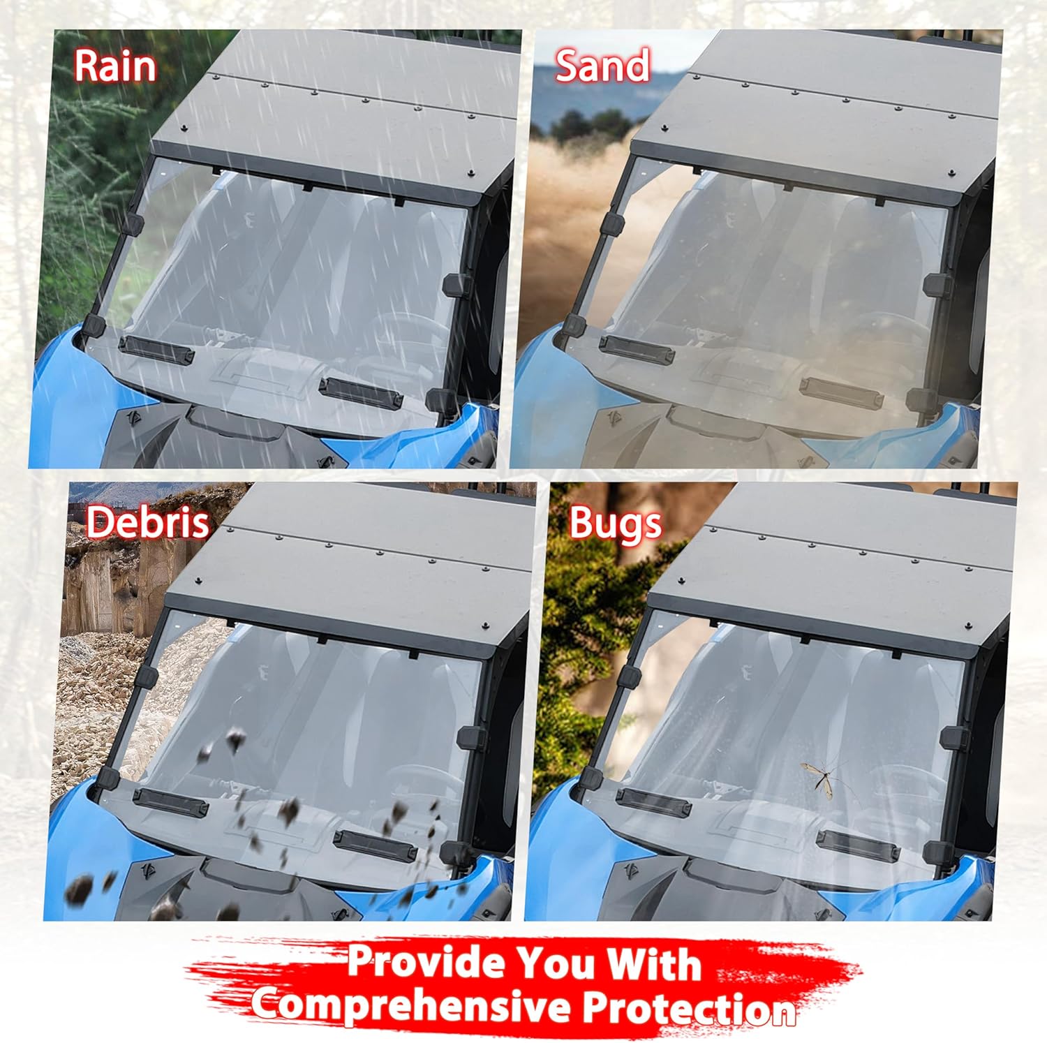 Front Windshield for Kawasaki Teryx KRX 1000, Vented Clear Full Windshield Hard Coated Polycarbonate Scratch Resistant Window for Kawasaki Teryx KRX 1000 2020-2025 Accessories
