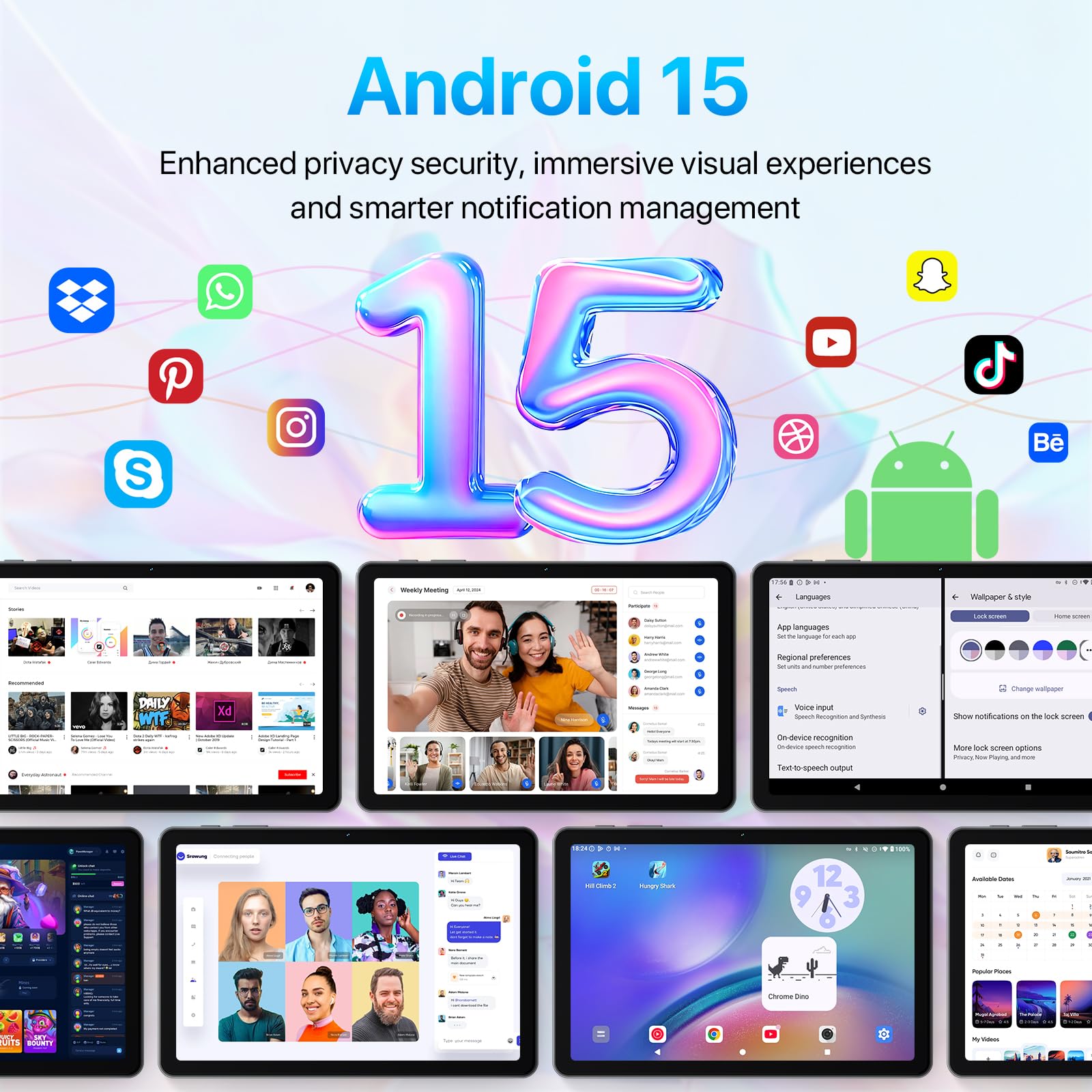 Tablet 10 Pollici Android 15 Tablet con Gemini AI, 18GB+128GB (2TB TF) Tablets, Processore 2.0 GHz, 5G/WiFi 6, Schermo HD IPS Schermo 1280x800, Radio FM/GPS/Bluetooth, Kids Space e YT Kids