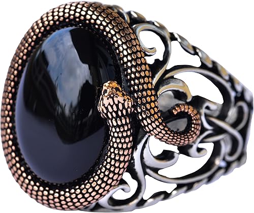 Enigmatic Serpent 925K Sterling Silver Men's Gemstone Ring - Symbolic Power & Handcrafted Intricacy
